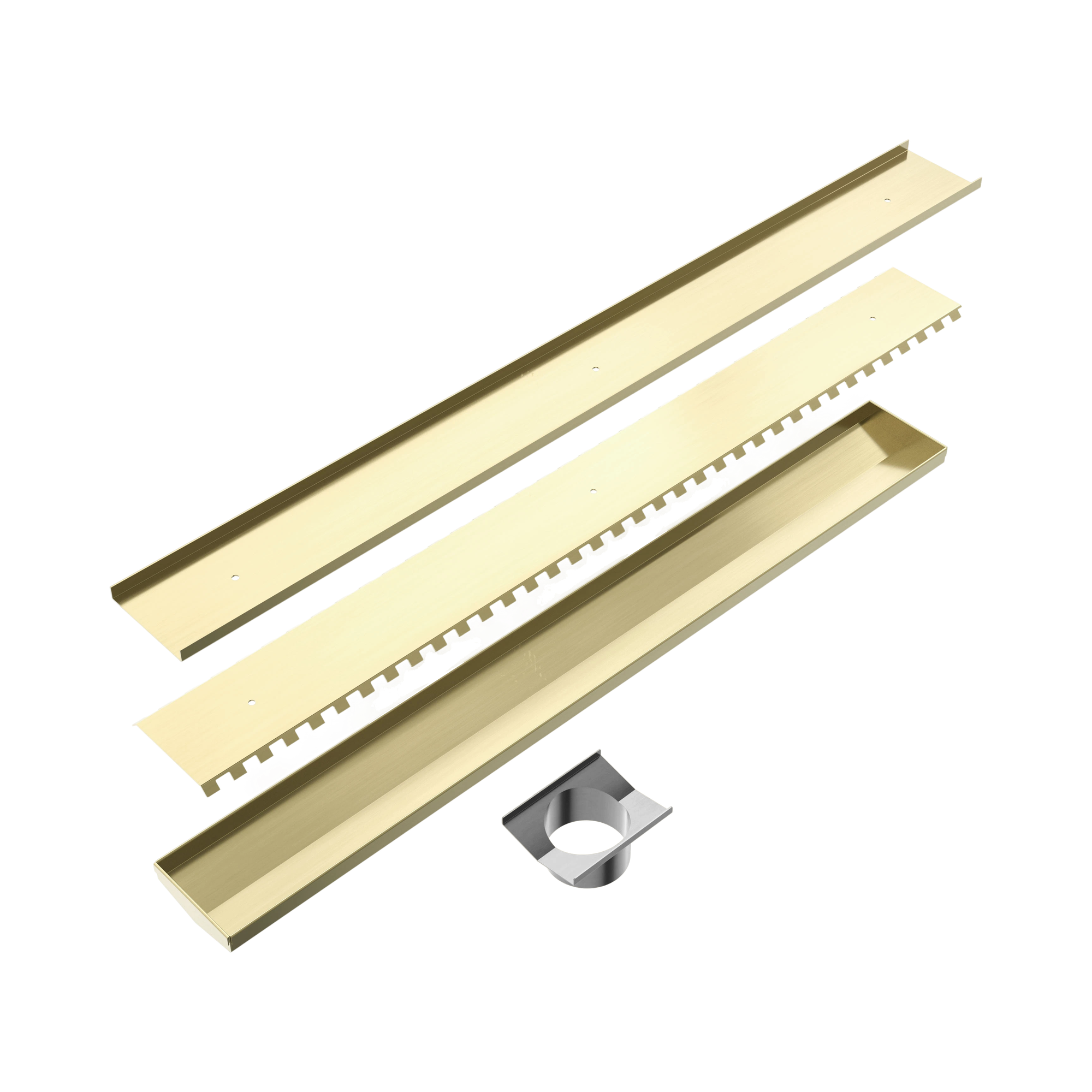 Nero Tile Insert V Channel 900x106mm Floor Grate 90mm Outlet, Brushed Gold