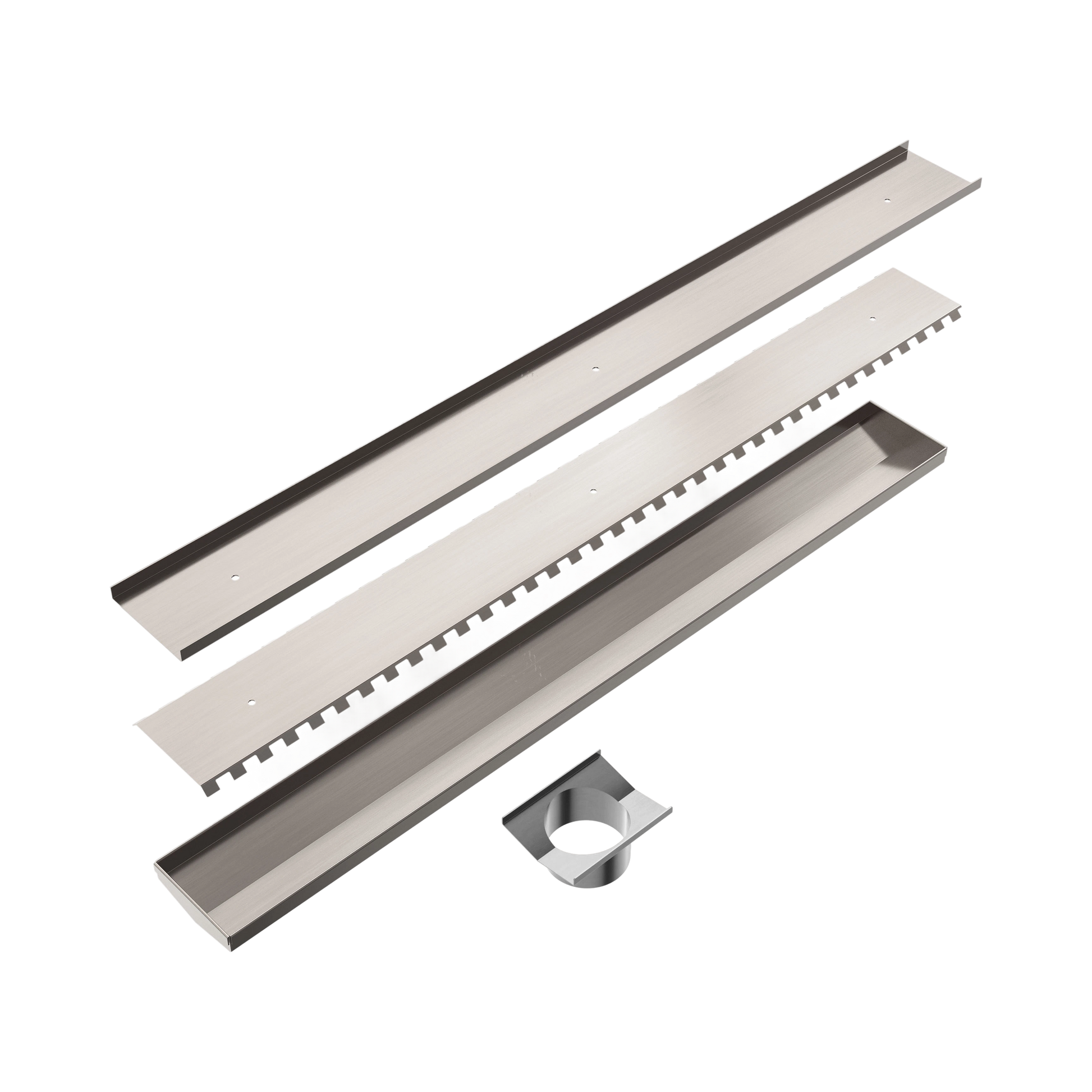 Nero Tile Insert V Channel 900x106mm Floor Grate 90mm Outlet, Brushed Nickel