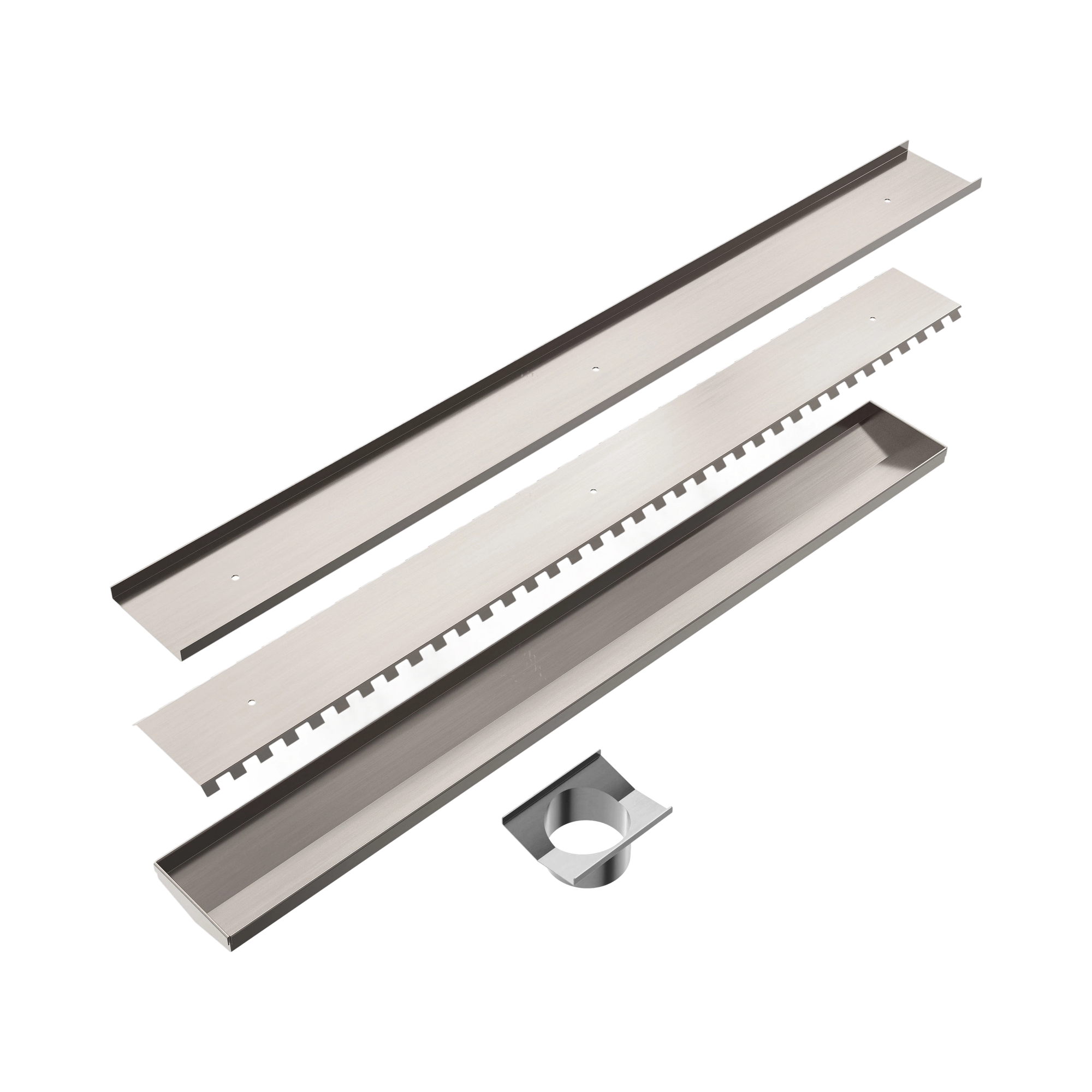 Nero Tile Insert V Channel 900x106mm Floor Grate 90mm Outlet, Brushed Nickel