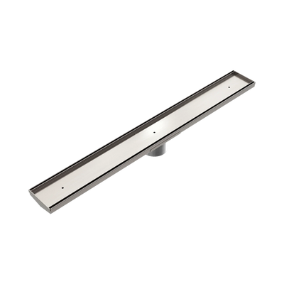 Nero Tile Insert V Channel 900x106mm Floor Grate 90mm Outlet, Brushed Nickel