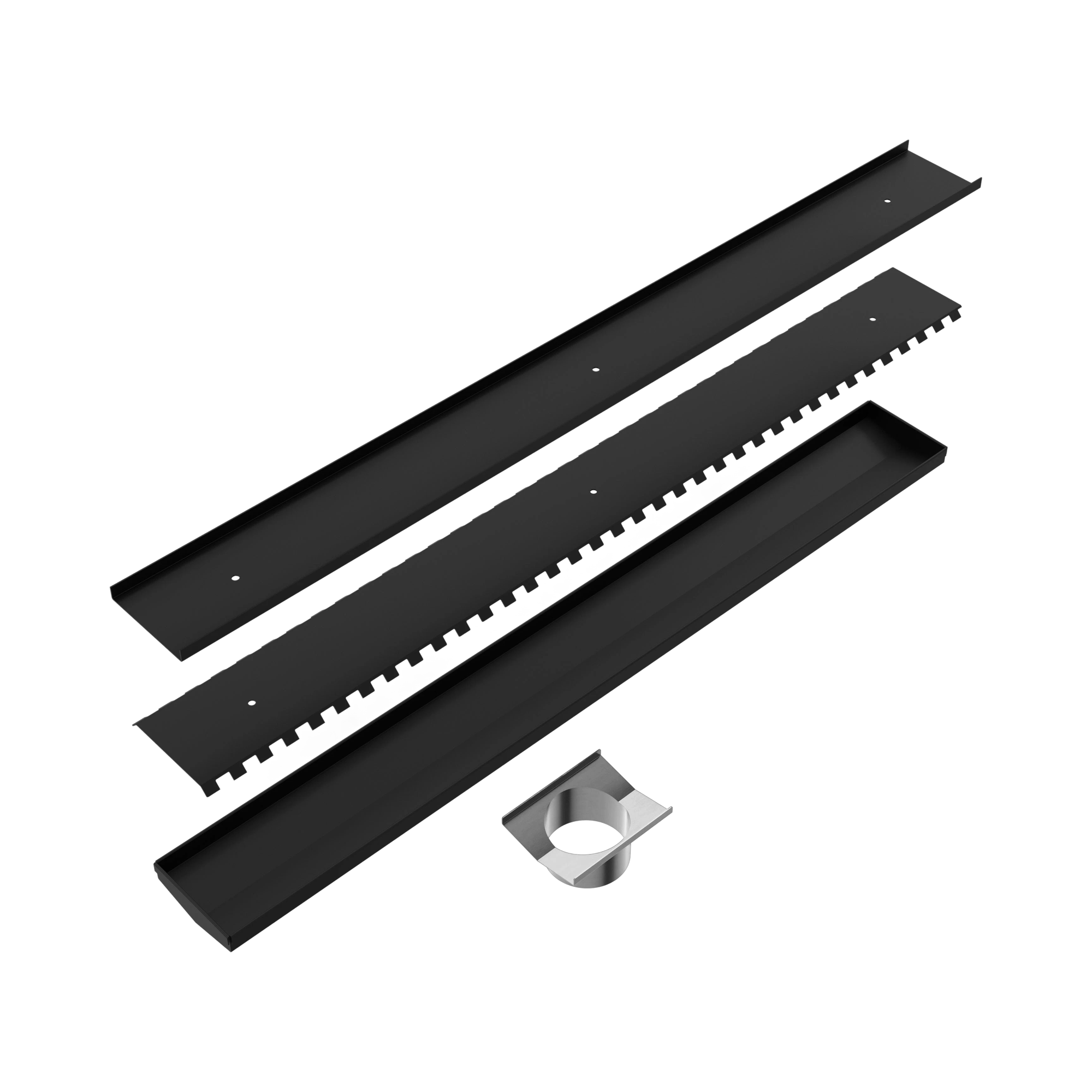 Nero Tile Insert V Channel 900x106mm Floor Grate 90mm Outlet, Matte Black