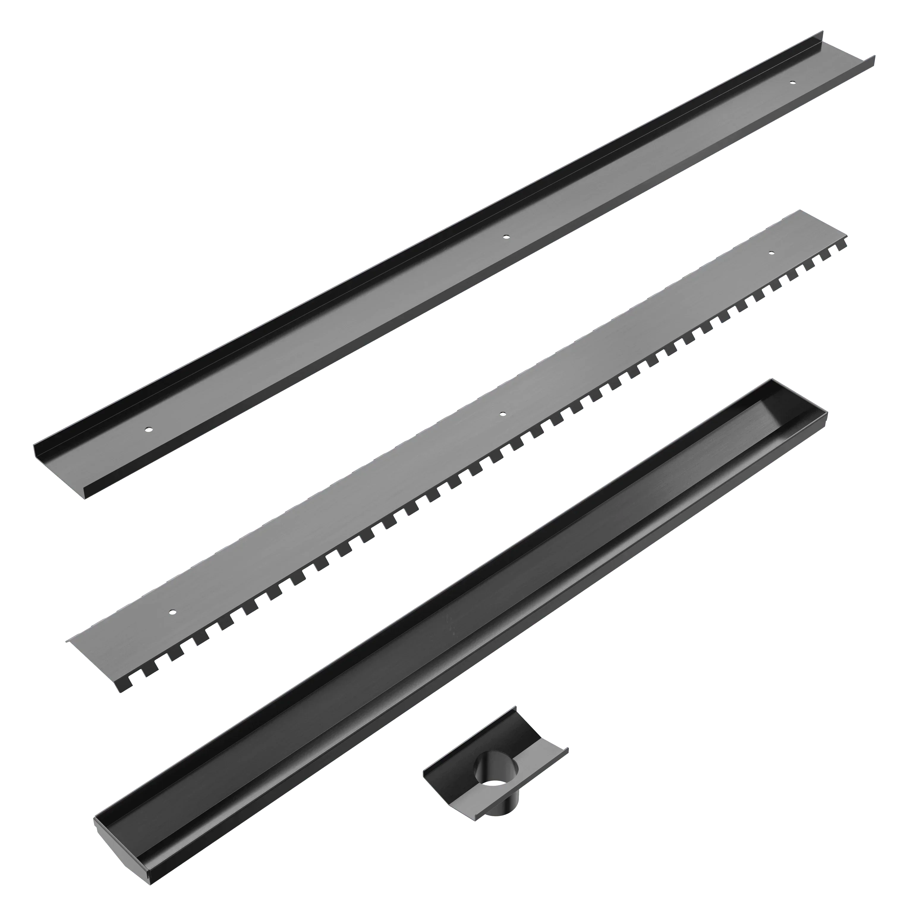 NERO TILE INSERT V CHANNEL FLOOR GRATE 50MM OUTLET WITHOUT OUTLET AND HOLE SAW GUN METAL