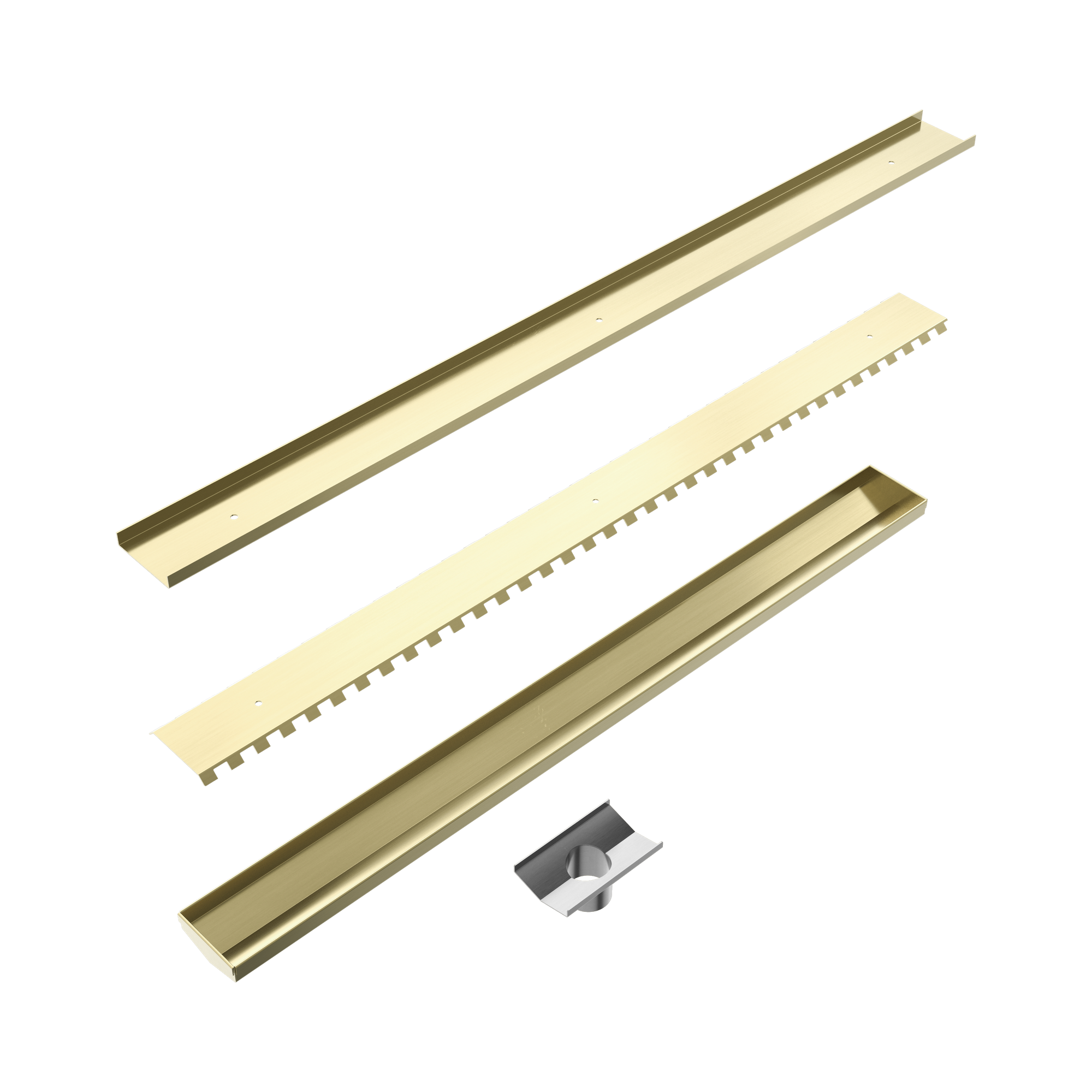Nero Tile Insert V Channel 900x82mm Floor Grate 50mm Outlet, Brushed Gold