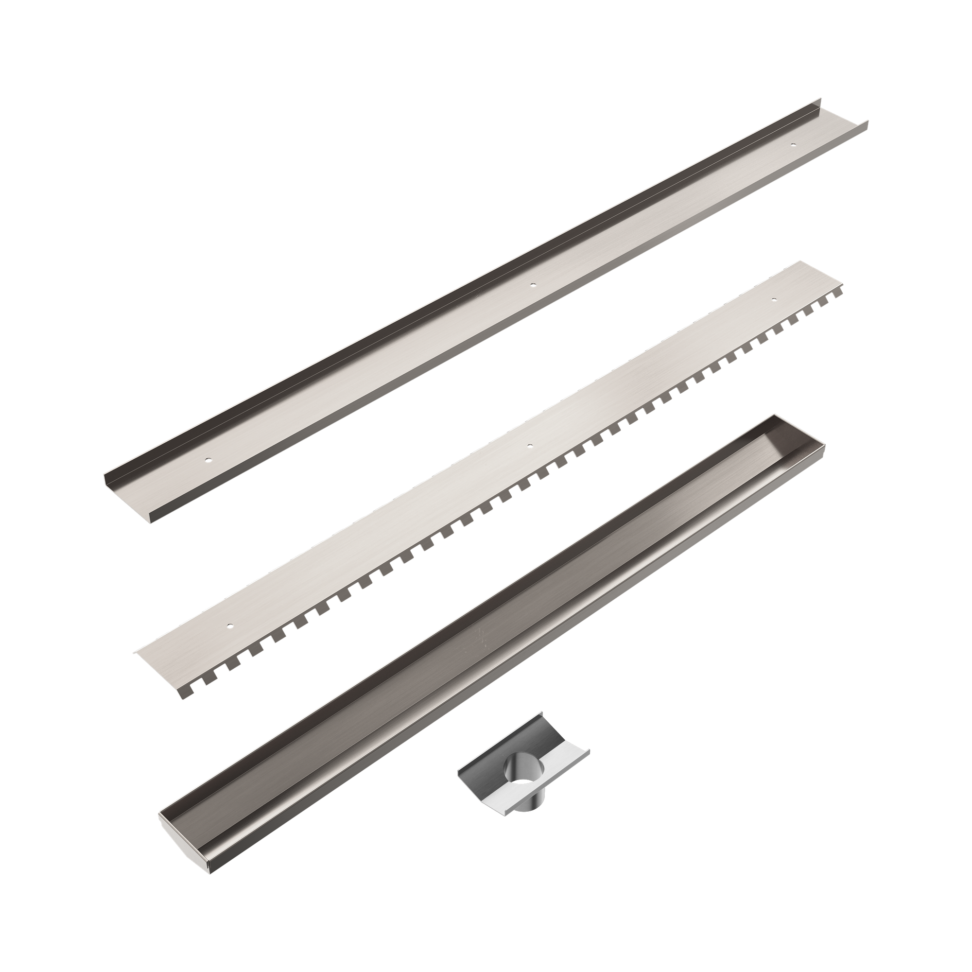 Nero Tile Insert V Channel 900x82mm Floor Grate 50mm Outlet, Brushed Nickel