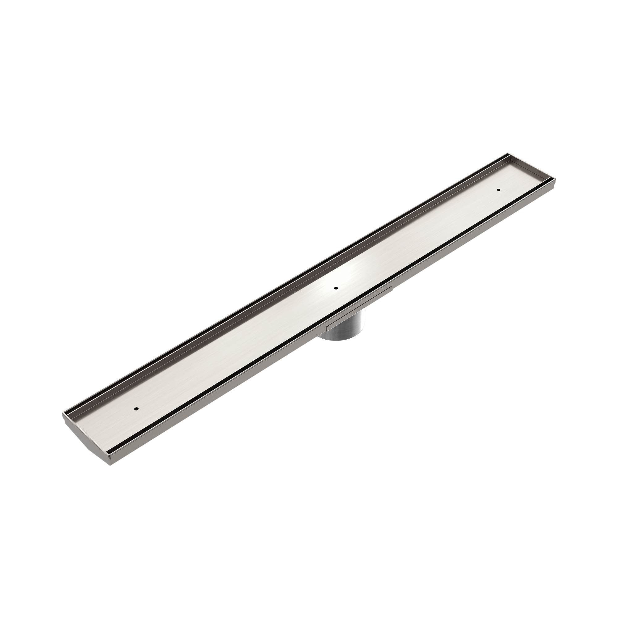 Nero Tile Insert V Channel 900x106mm Floor Grate 80mm Outlet, Brushed Nickel