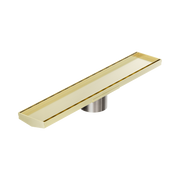 Nero Tile Insert V Channel 600x106mm Floor Grate 90mm Outlet, Brushed Gold