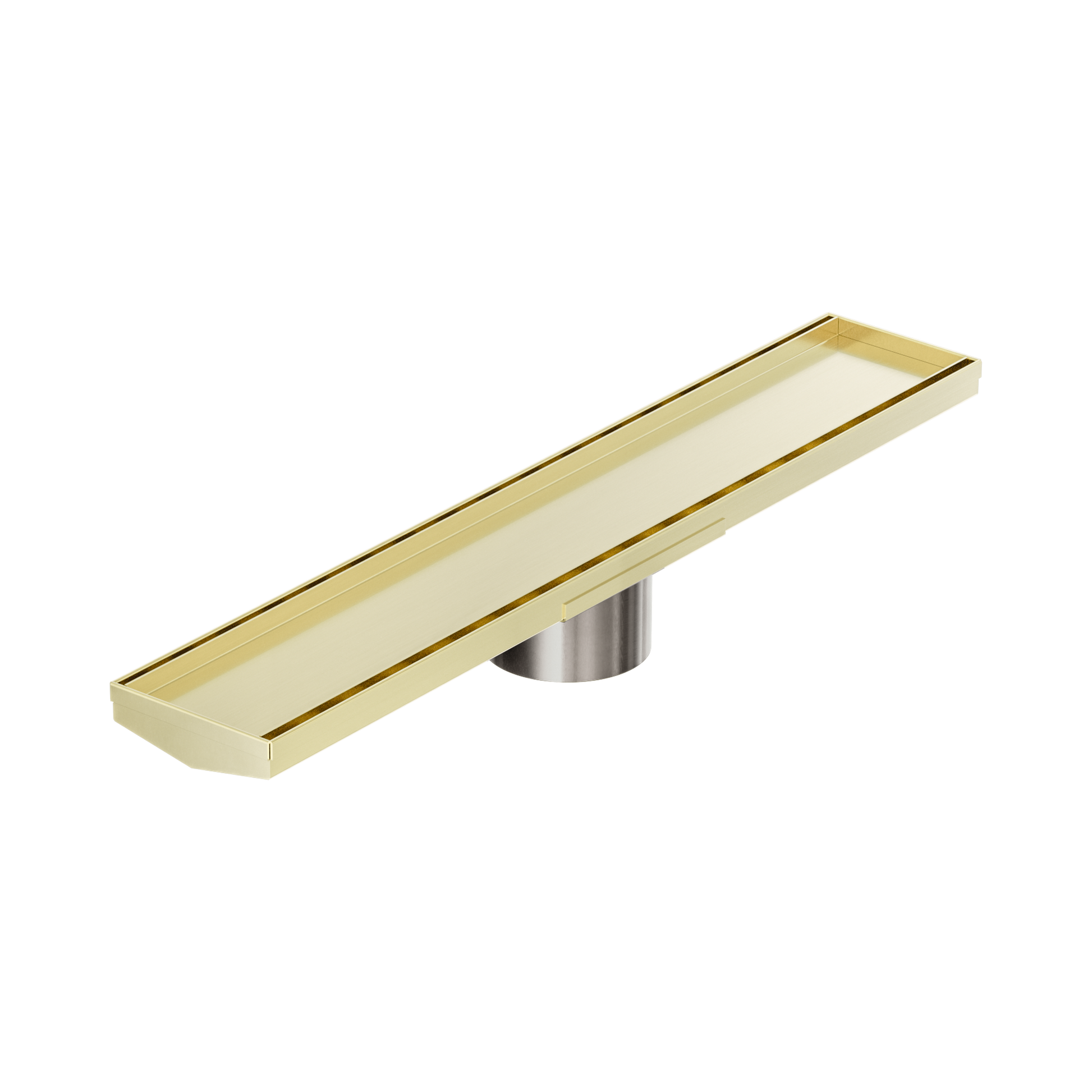 Nero Tile Insert V Channel 600x106mm Floor Grate 90mm Outlet, Brushed Gold