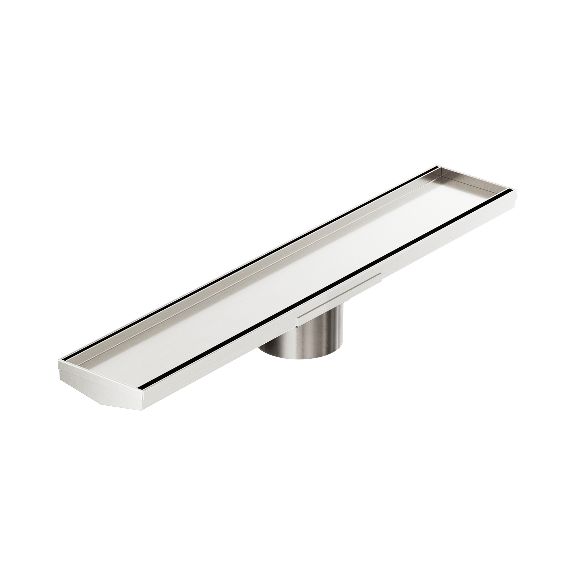 Nero Tile Insert V Channel 600x106mm Floor Grate 90mm Outlet, Brushed Nickel