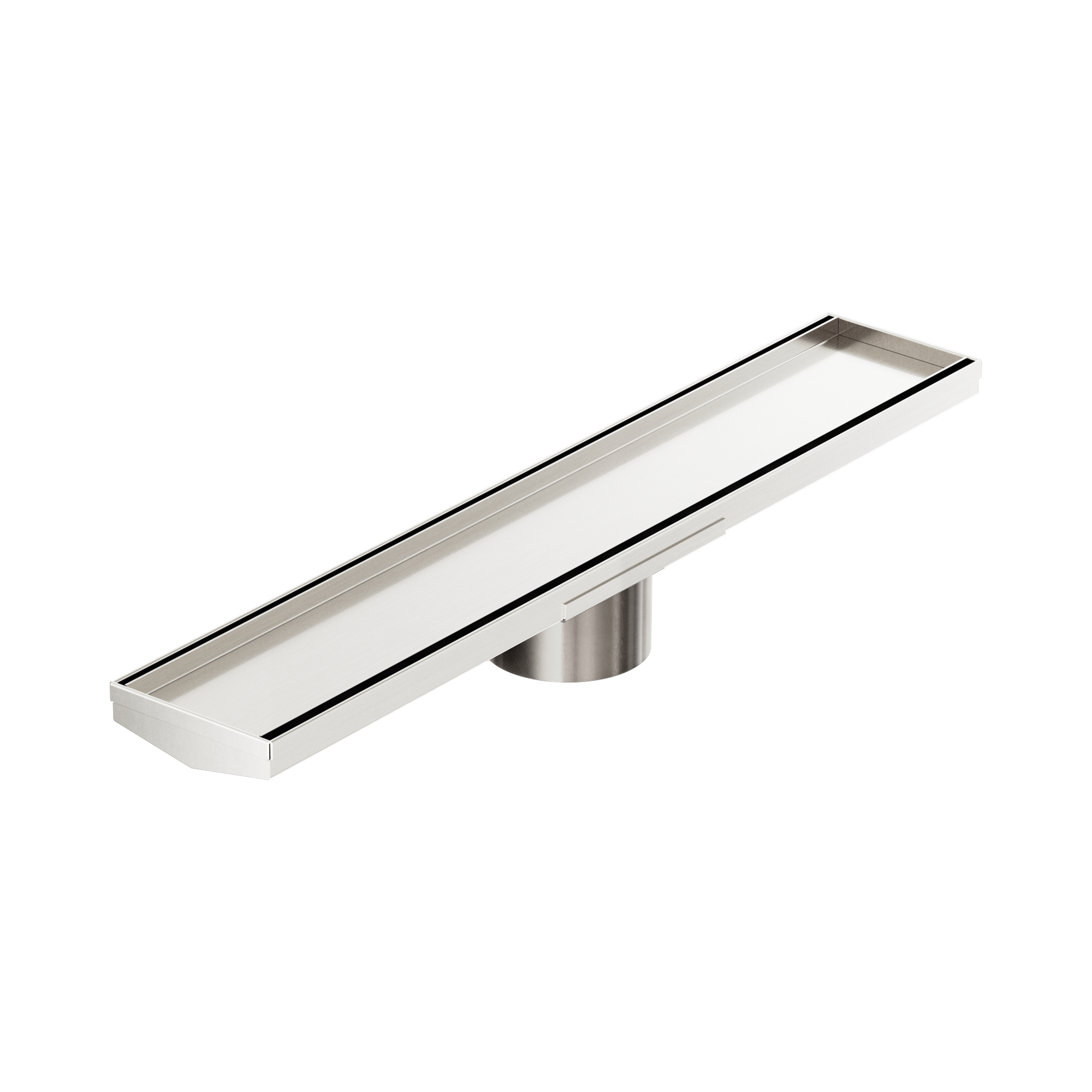 Nero Tile Insert V Channel 600x106mm Floor Grate 90mm Outlet, Brushed Nickel