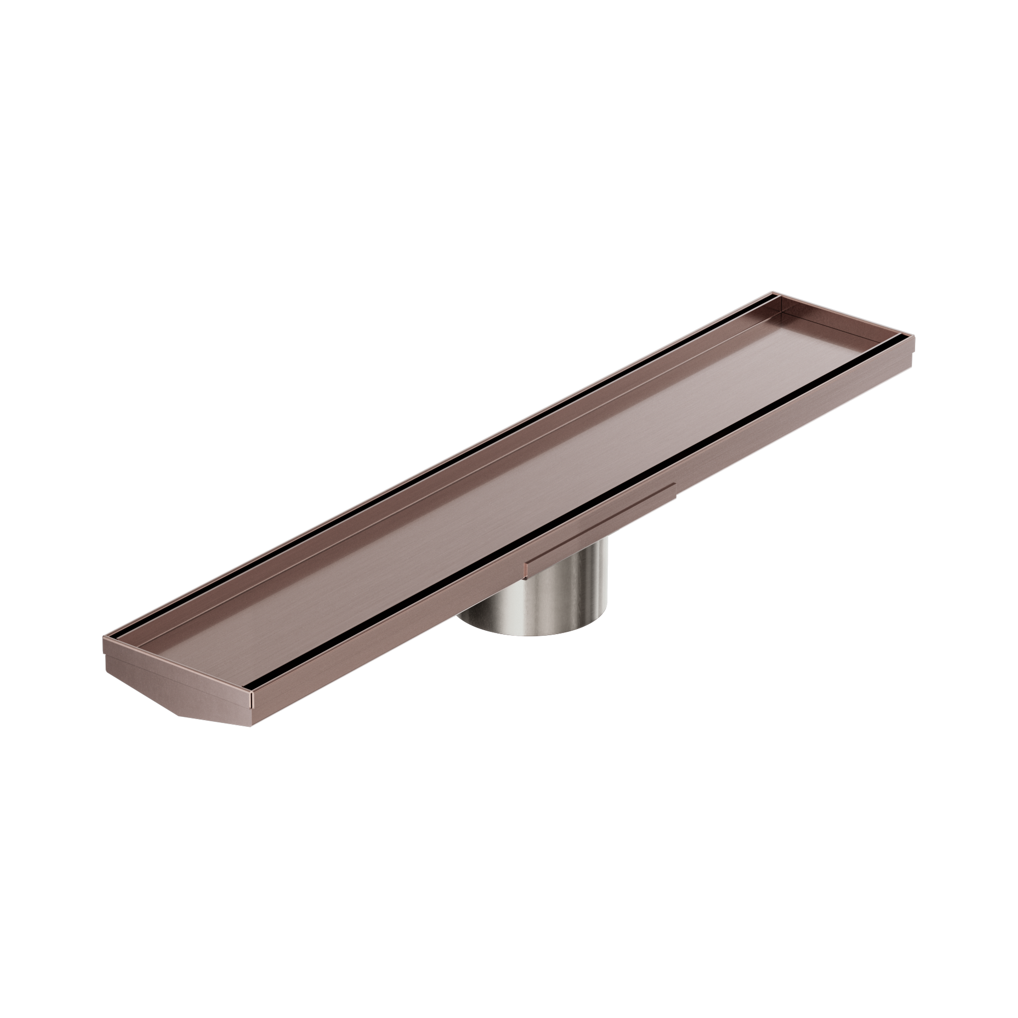 Nero Tile Insert V Channel 600x106mm Floor Grate 90mm Outlet, Brushed Bronze