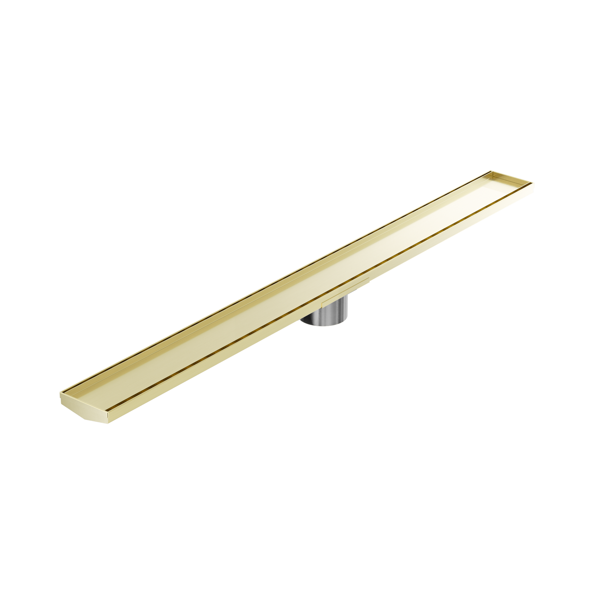 Nero Tile Insert V Channel 1200x106mm Floor Grate 90mm Outlet, Brushed Gold