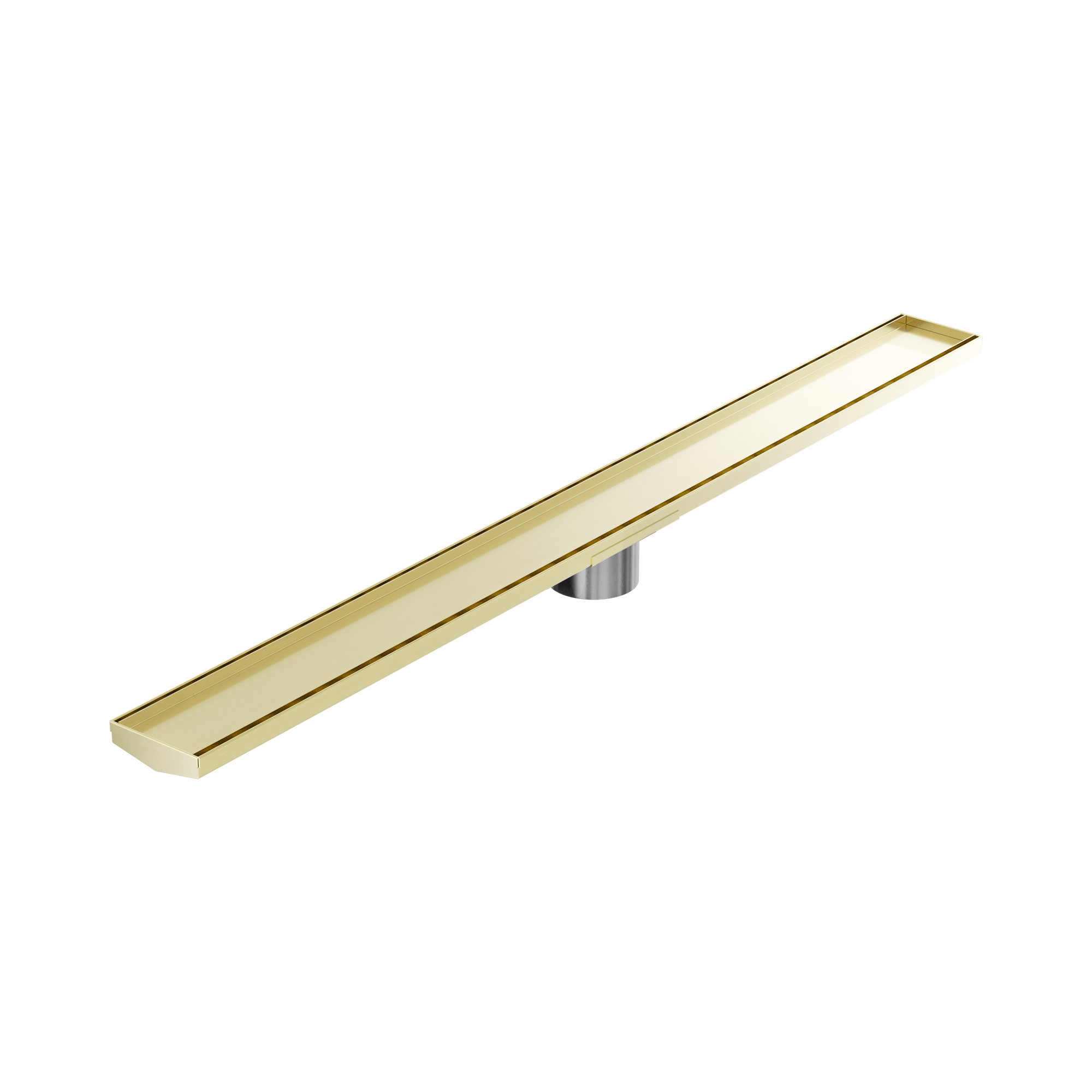 Nero Tile Insert V Channel 1200x106mm Floor Grate 90mm Outlet, Brushed Gold
