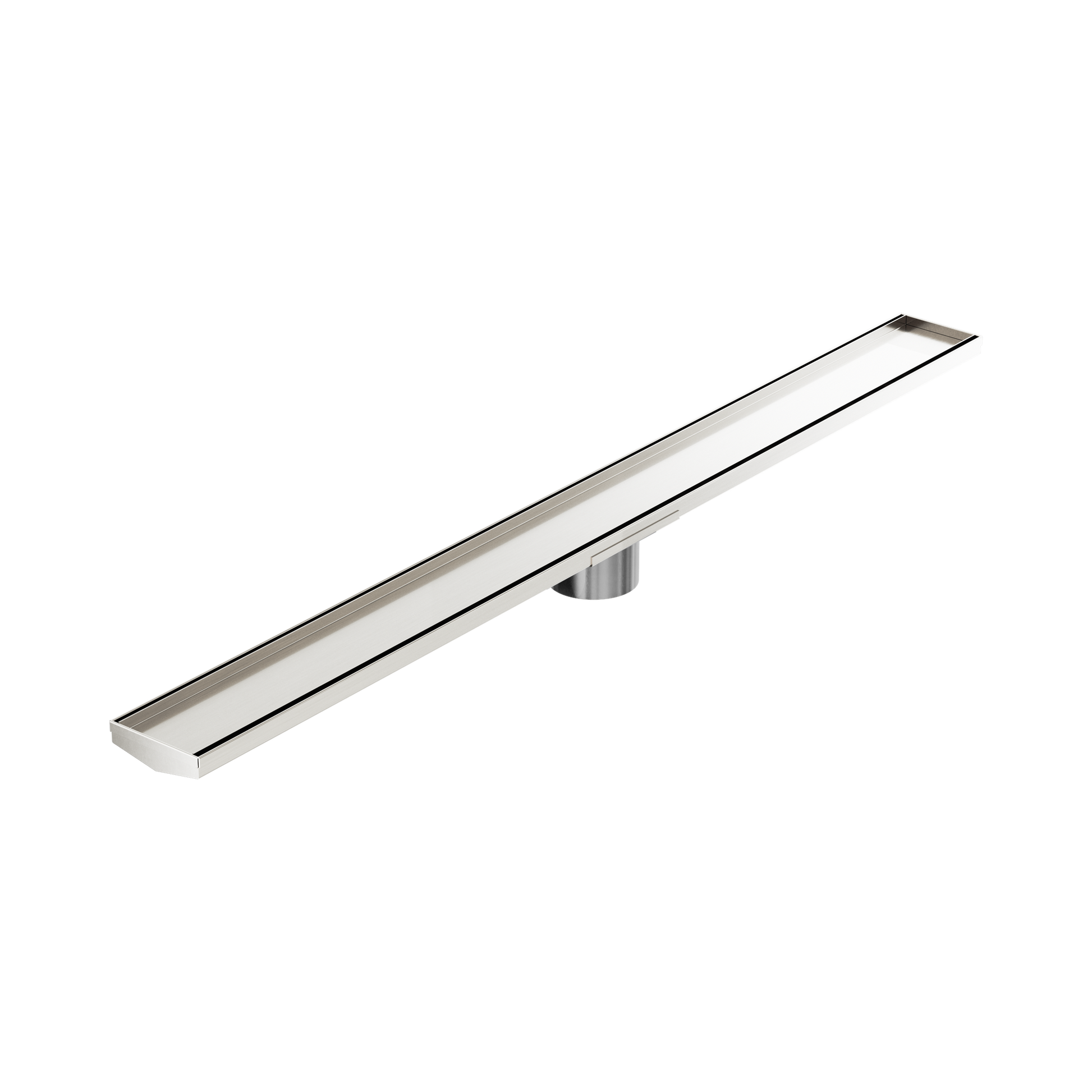 Nero Tile Insert V Channel 1200x106mm Floor Grate 90mm Outlet, Brushed Nickel