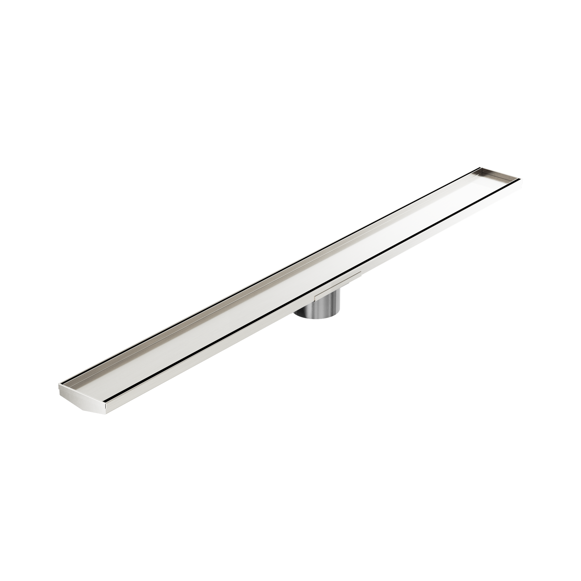 Nero Tile Insert V Channel 1200x106mm Floor Grate 90mm Outlet, Brushed Nickel
