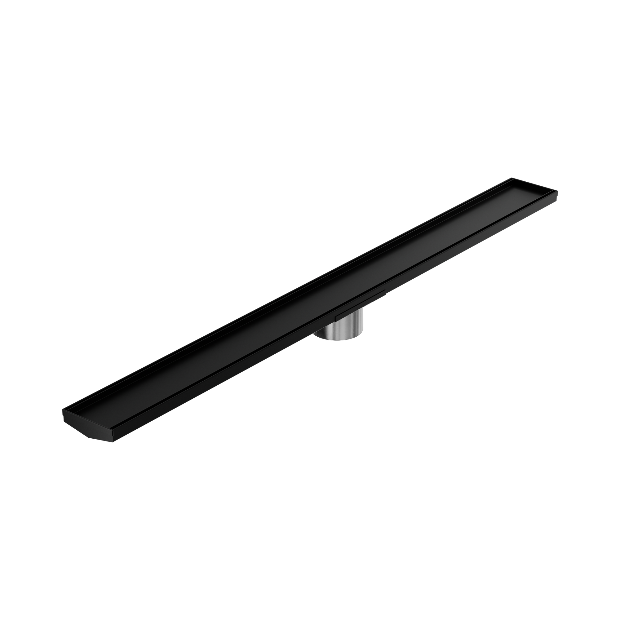 Nero Tile Insert V Channel 1200x106mm Floor Grate 90mm Outlet, Matte Black