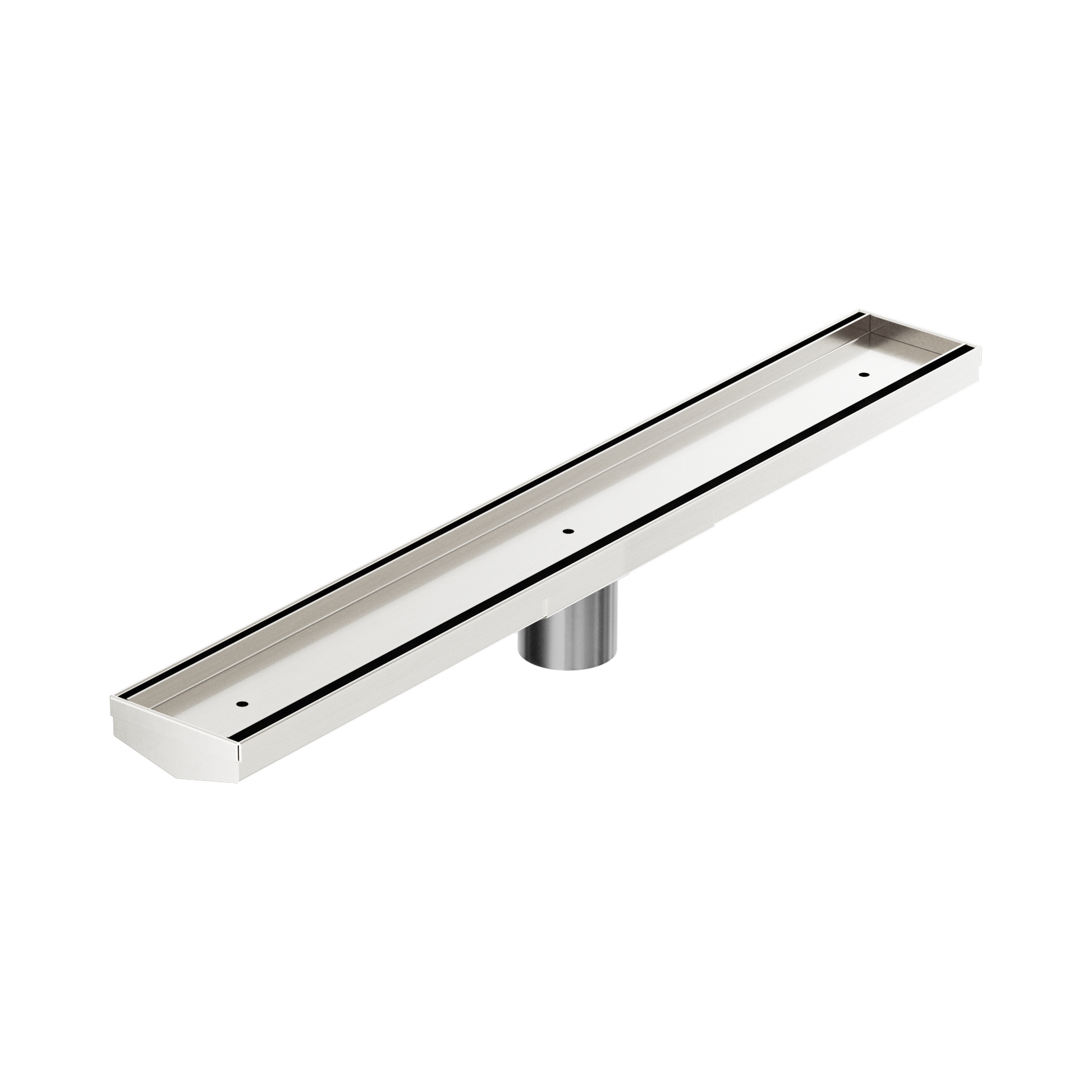 Nero Tile Insert V Channel 600x82mm Floor Grate 50mm Outlet, Brushed Nickel