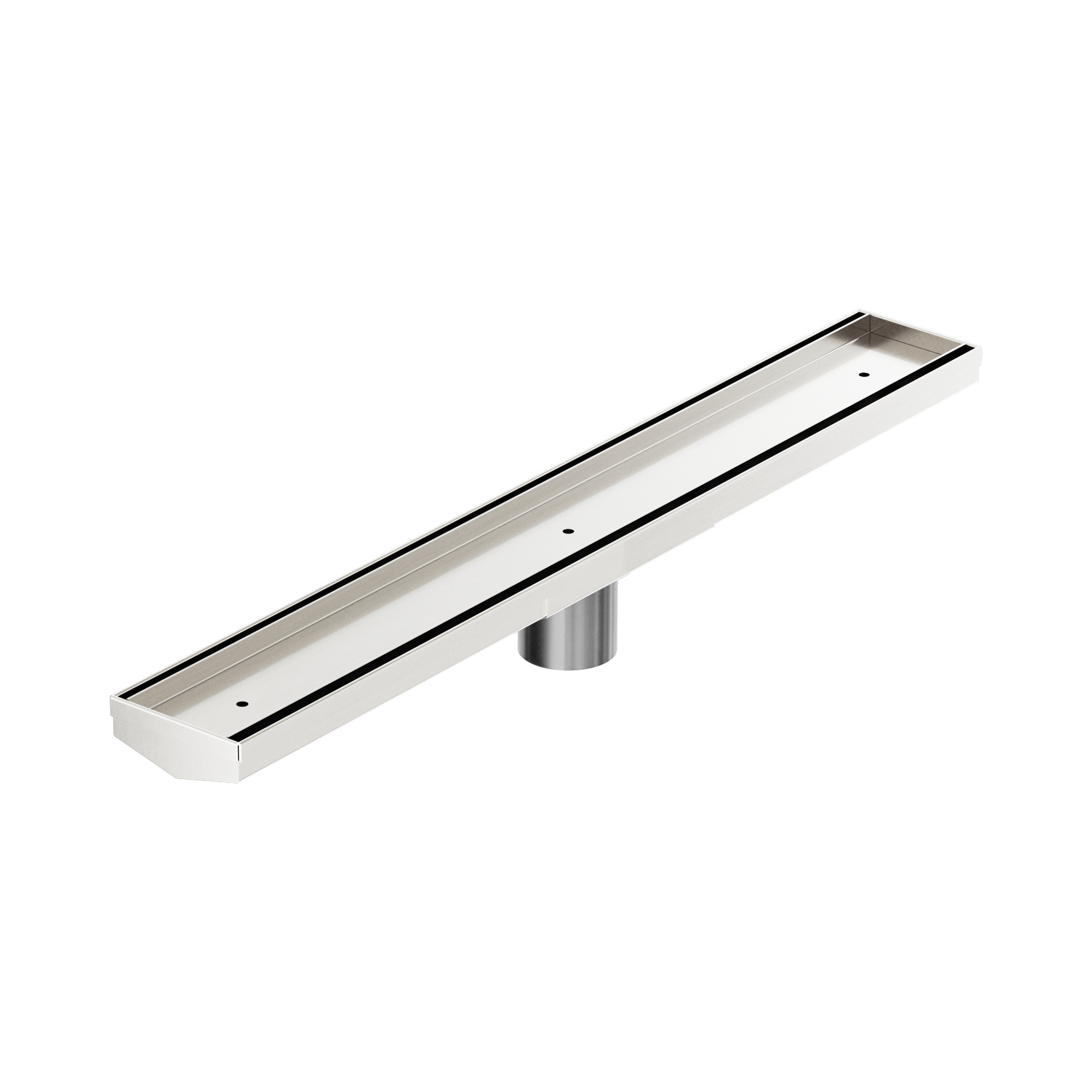 Nero Tile Insert V Channel 600x82mm Floor Grate 50mm Outlet, Brushed Nickel