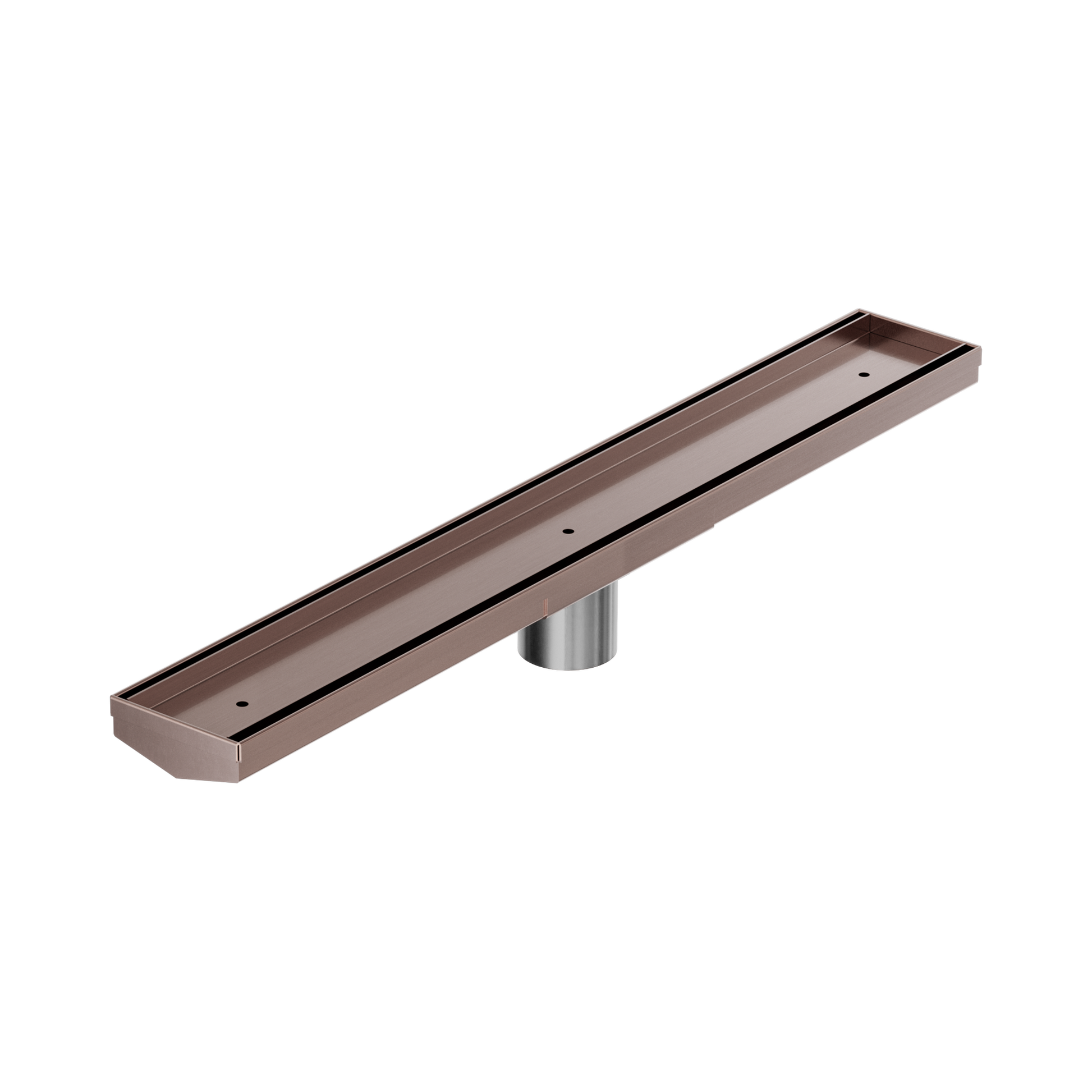 Nero Tile Insert V Channel 600x82mm Floor Grate 50mm Outlet, Brushed Bronze
