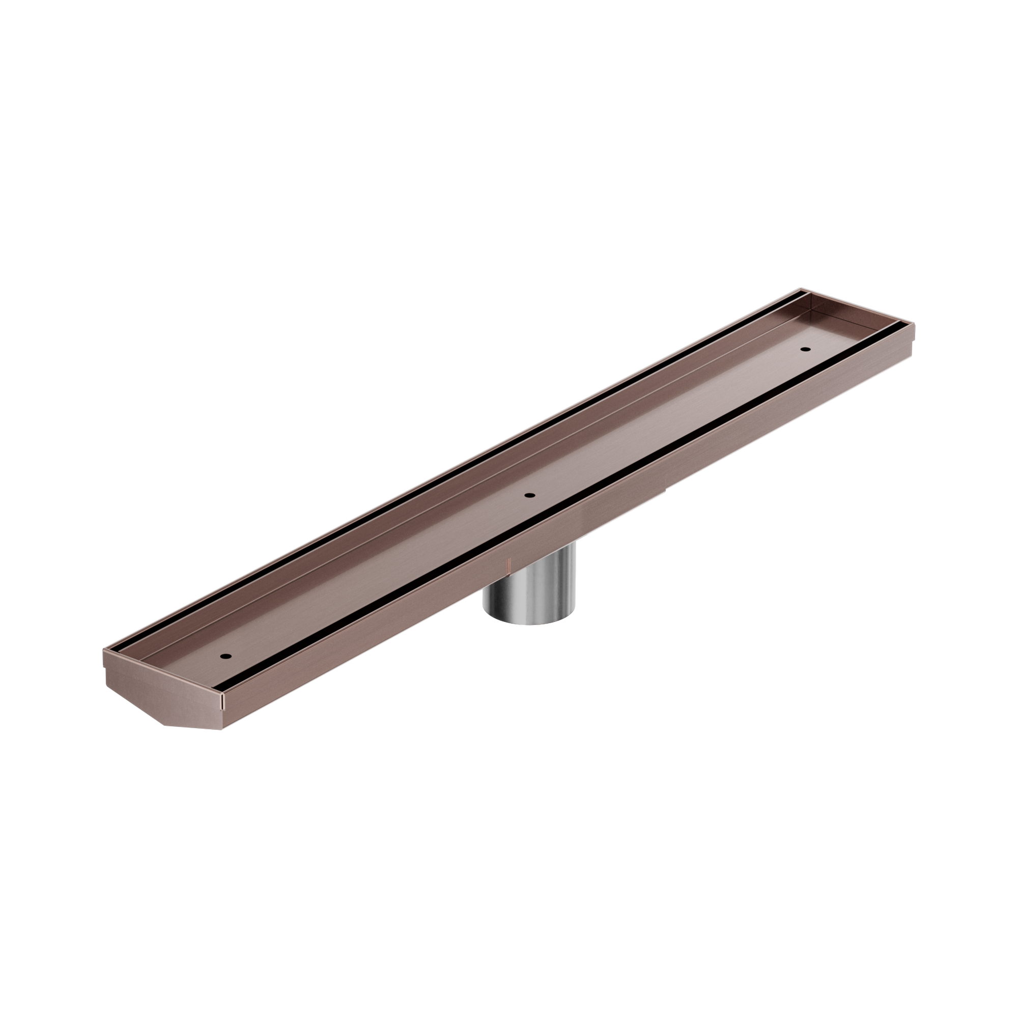 Nero Tile Insert V Channel 600x82mm Floor Grate 50mm Outlet, Brushed Bronze