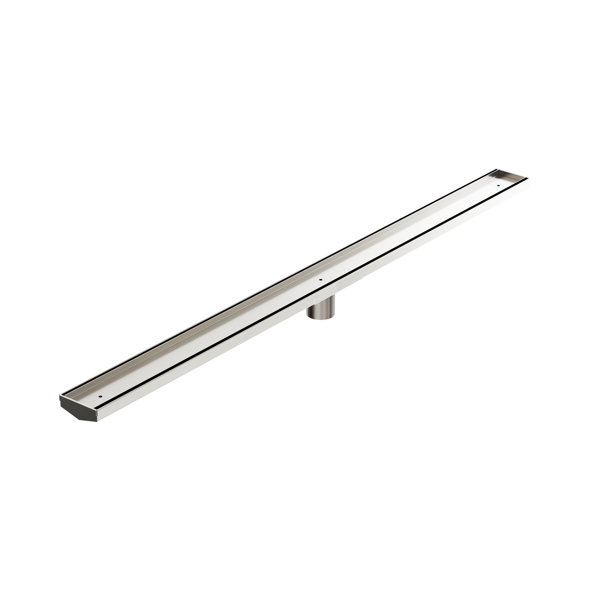 Nero Tile Insert V Channel 1200x82mm Floor Grate 50mm Outlet, Brushed Nickel