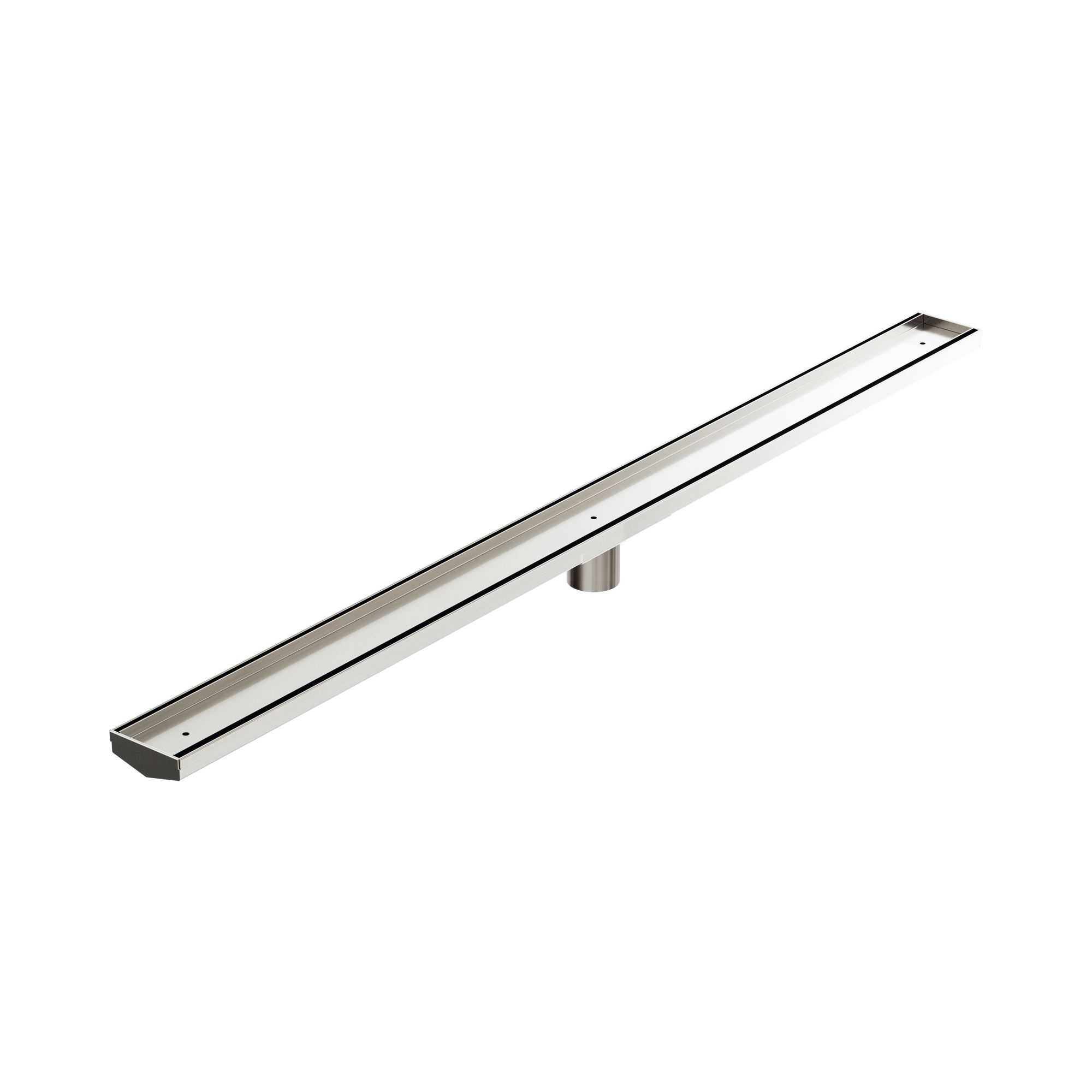 Nero Tile Insert V Channel 1200x82mm Floor Grate 50mm Outlet, Brushed Nickel