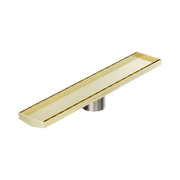 Nero Tile Insert V Channel 600x106mm Floor Grate 80mm Outlet, Brushed Gold