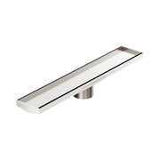 Nero Tile Insert V Channel 600x106mm Floor Grate 80mm Outlet, Brushed Nickel