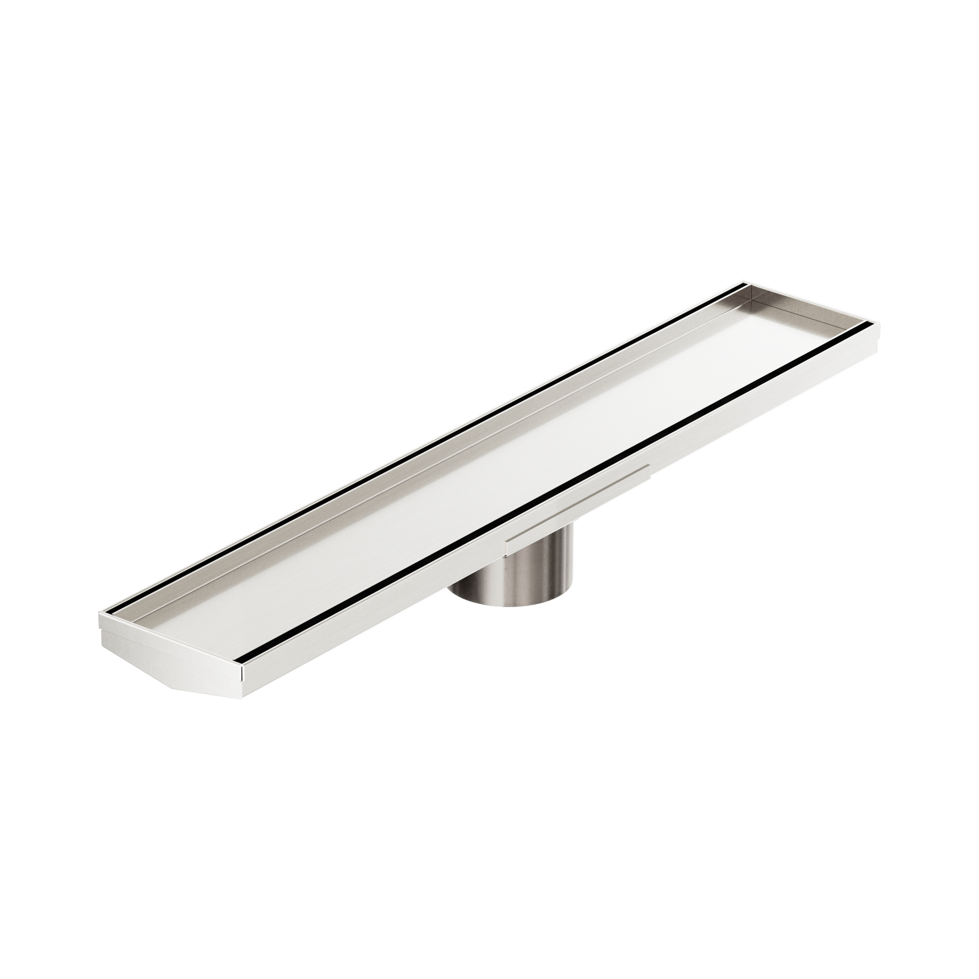 Nero Tile Insert V Channel 600x106mm Floor Grate 80mm Outlet, Brushed Nickel