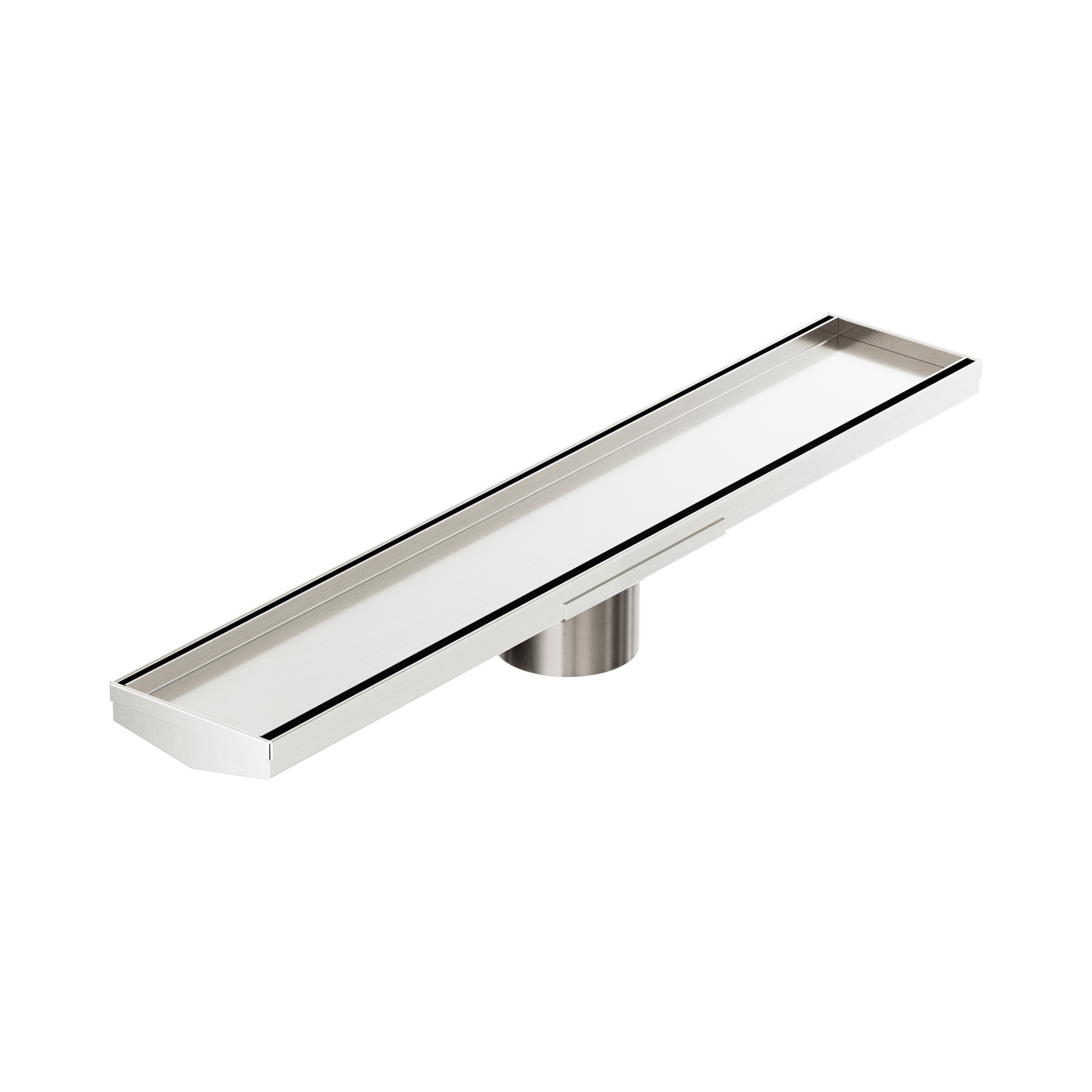 Nero Tile Insert V Channel 600x106mm Floor Grate 80mm Outlet, Brushed Nickel