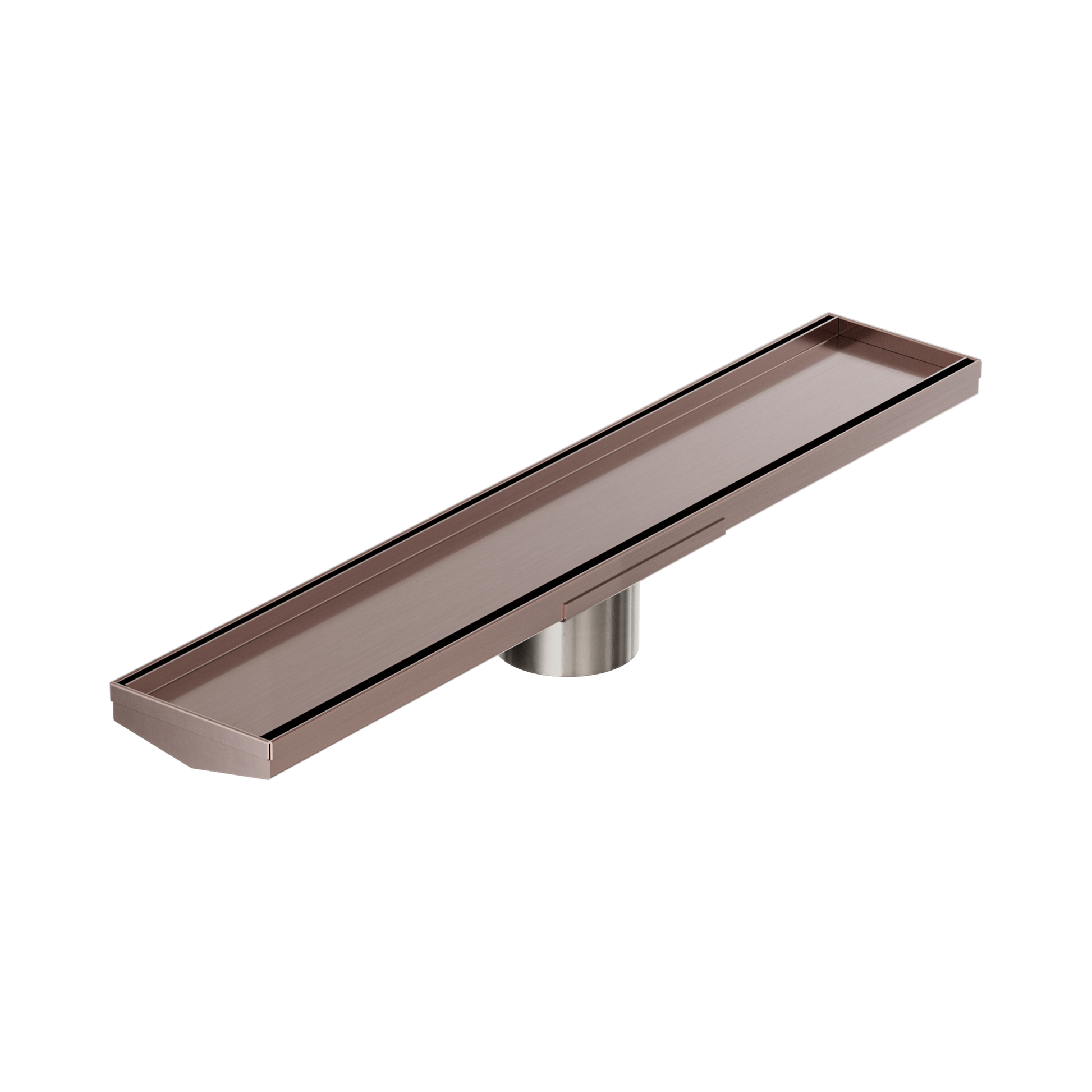 Nero Tile Insert V Channel 600x106mm Floor Grate 80mm Outlet, Brushed Bronze