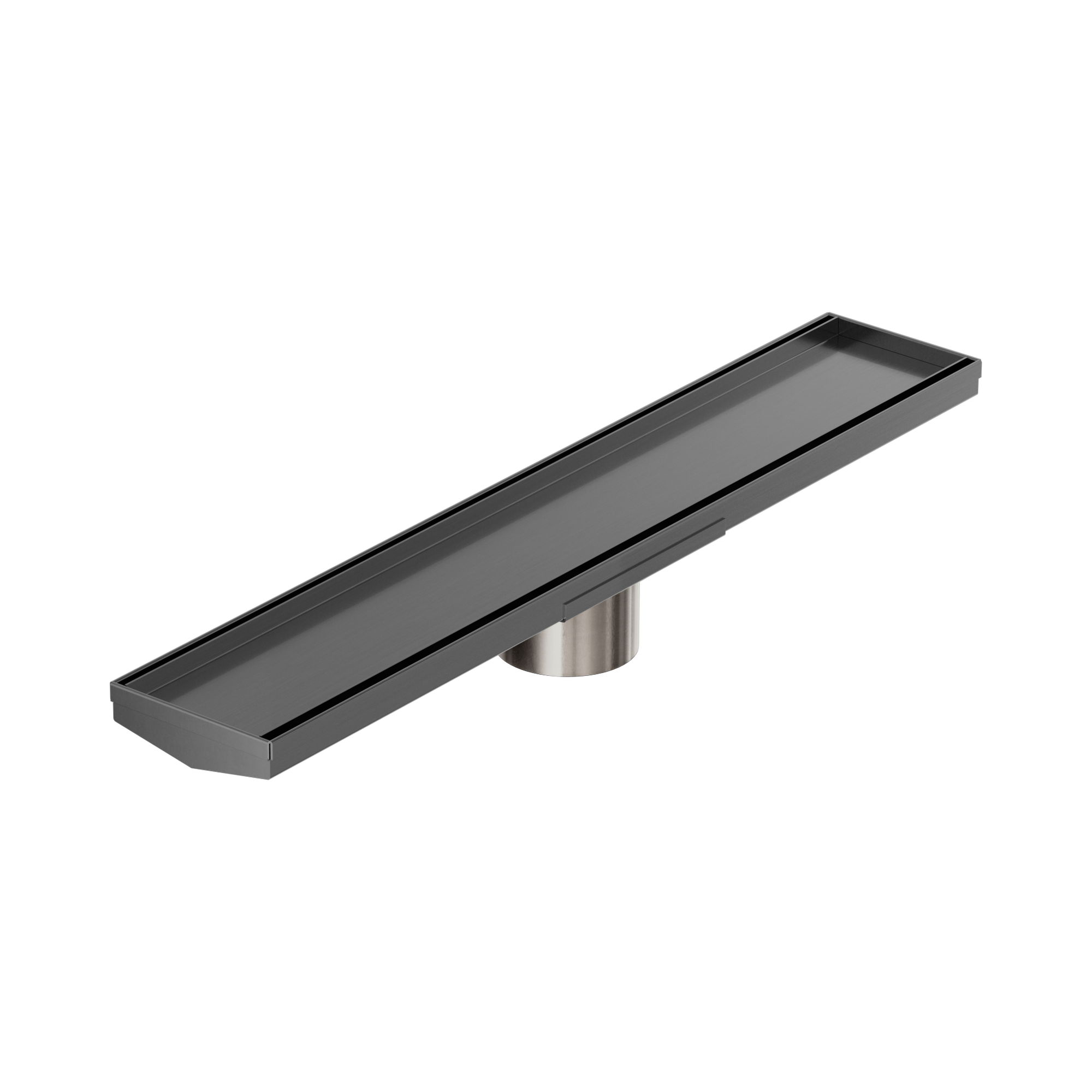 Nero Tile Insert V Channel 600x106mm Floor Grate 80mm Outlet, Gun Metal