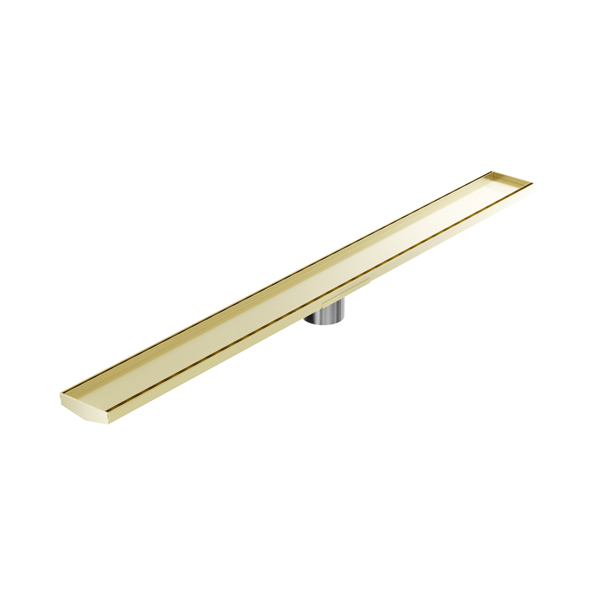 Nero Tile Insert V Channel 1200x106mm Floor Grate 80mm Outlet, Brushed Gold
