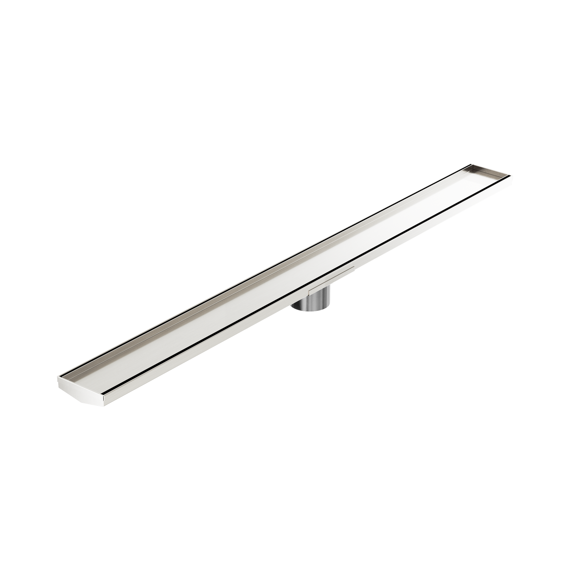 Nero Tile Insert V Channel 1200x106mm Floor Grate 80mm Outlet, Brushed Nickel