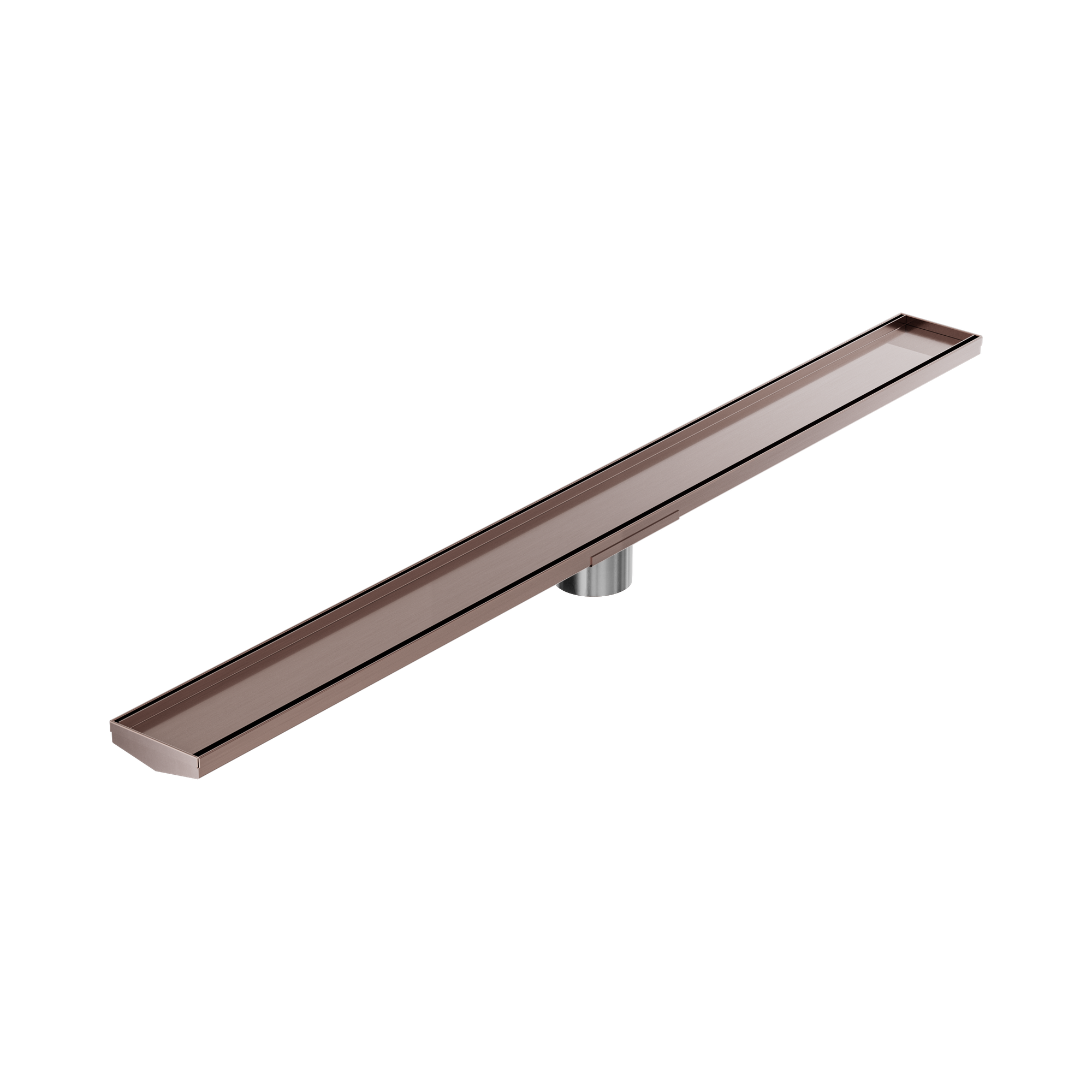 Nero Tile Insert V Channel 1200x106mm Floor Grate 80mm Outlet, Brushed Bronze