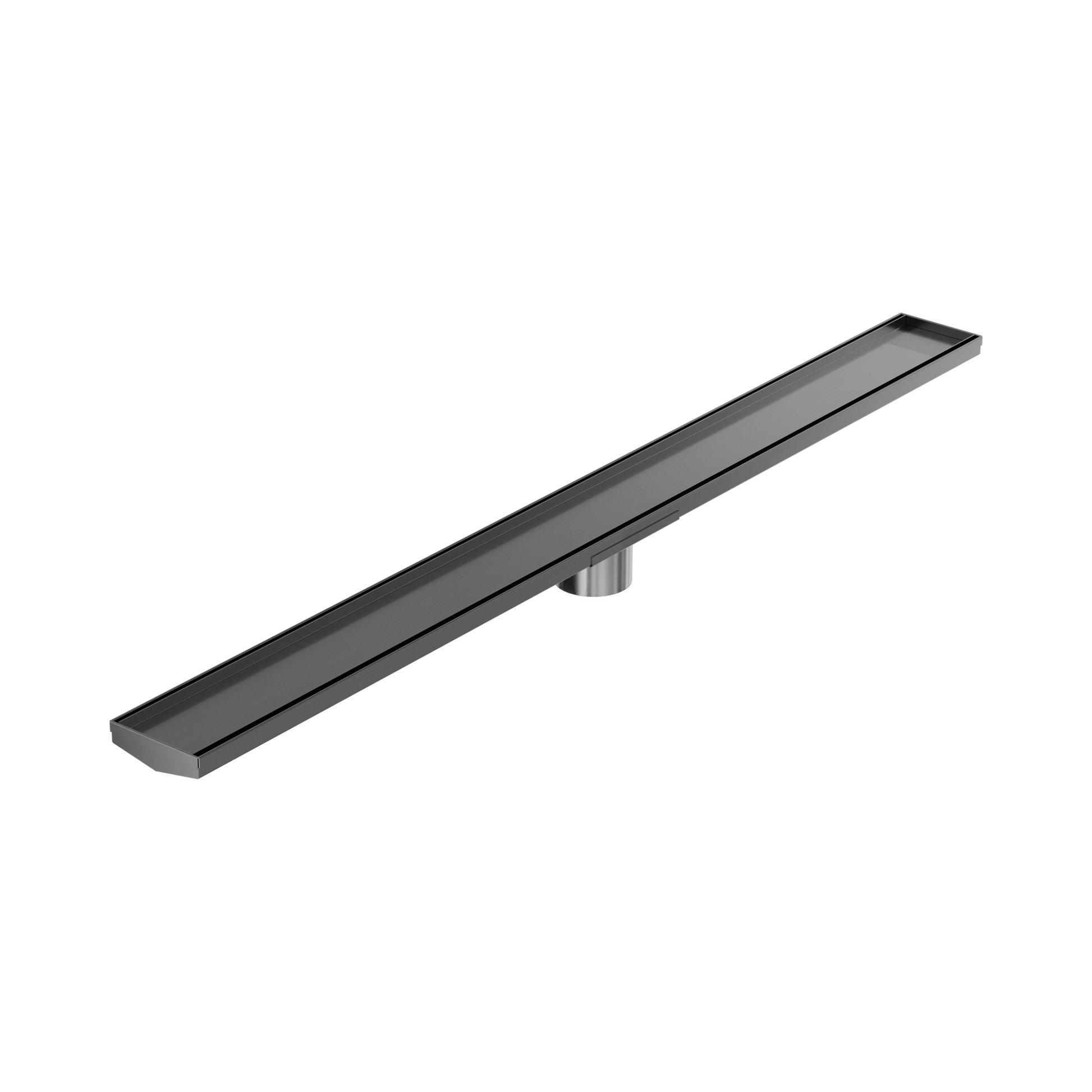 Nero Tile Insert V Channel 1200x106mm Floor Grate 80mm Outlet, Gun Metal