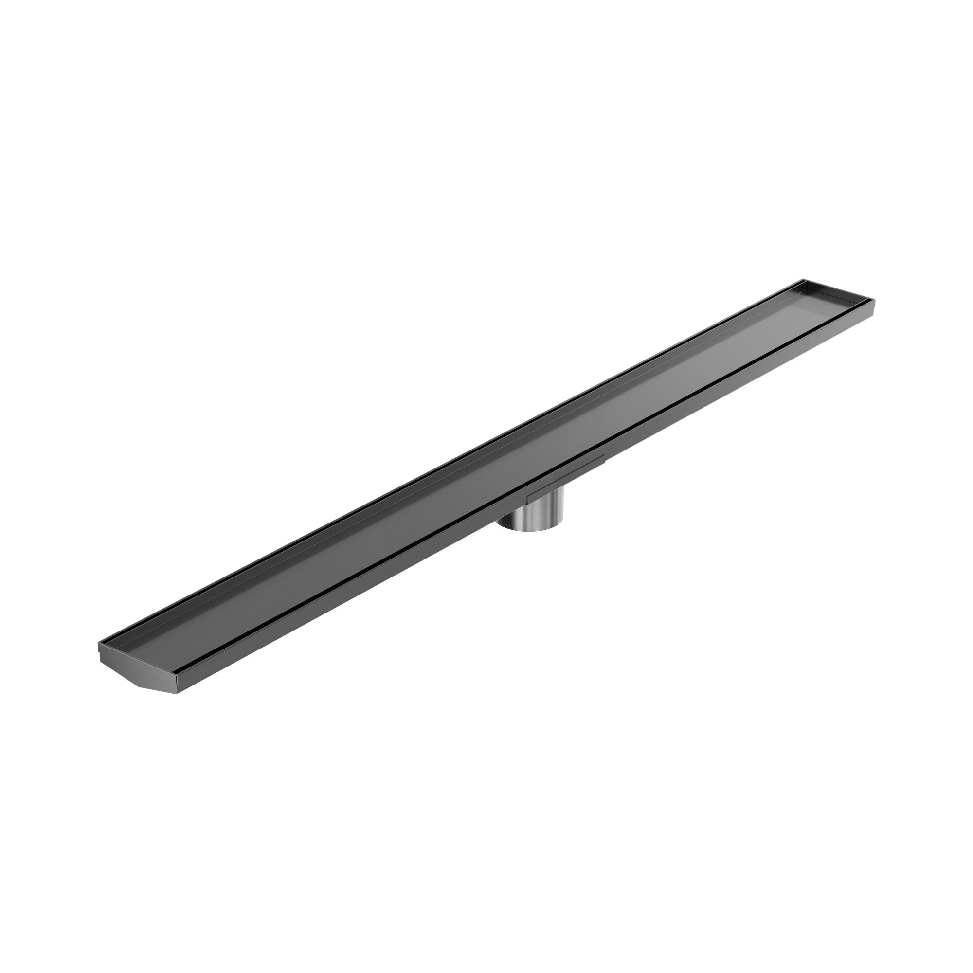 Nero Tile Insert V Channel 1200x106mm Floor Grate 80mm Outlet, Gun Metal