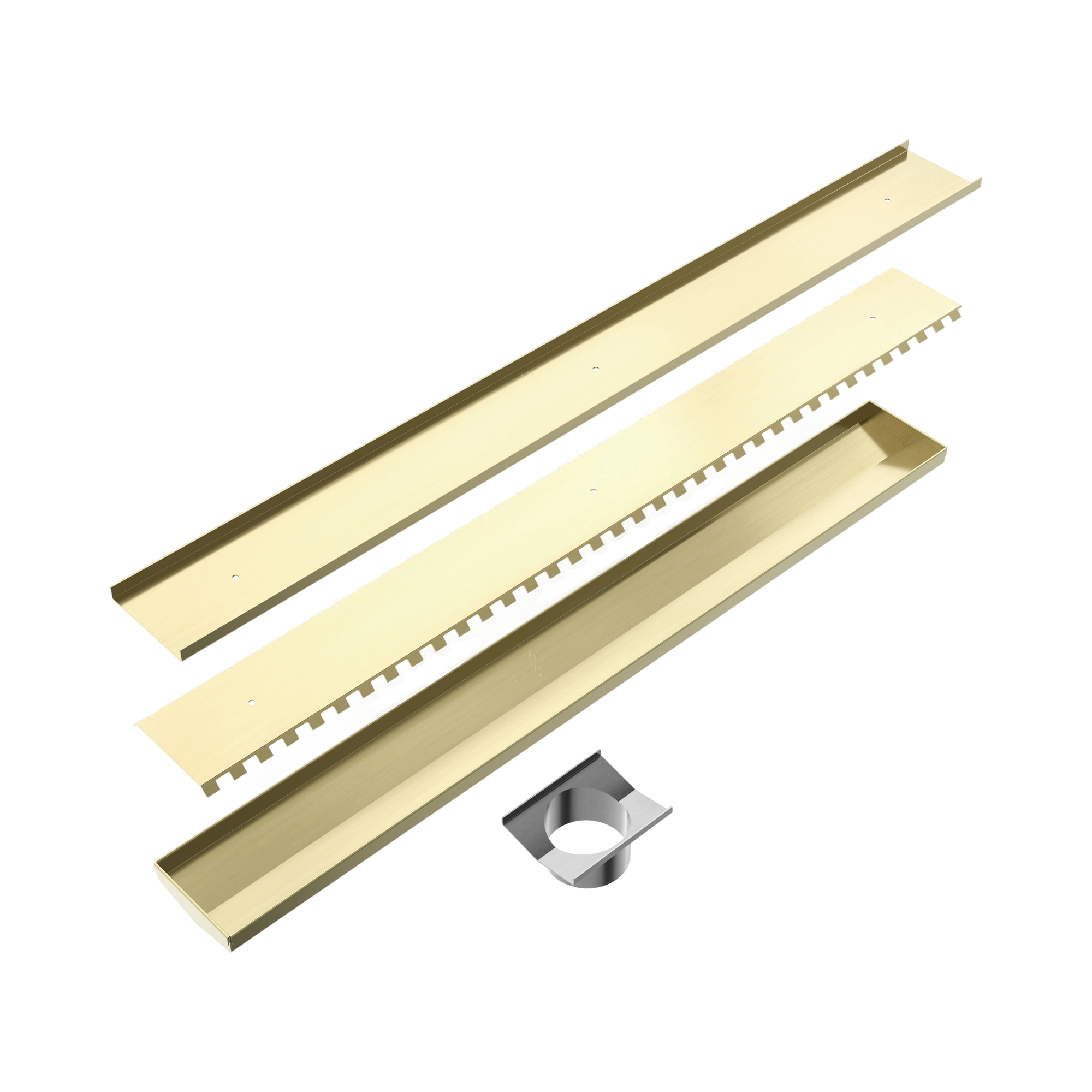 Nero Tile Insert V Channel 800x106mm Floor Grate 90mm Outlet, Brushed Gold