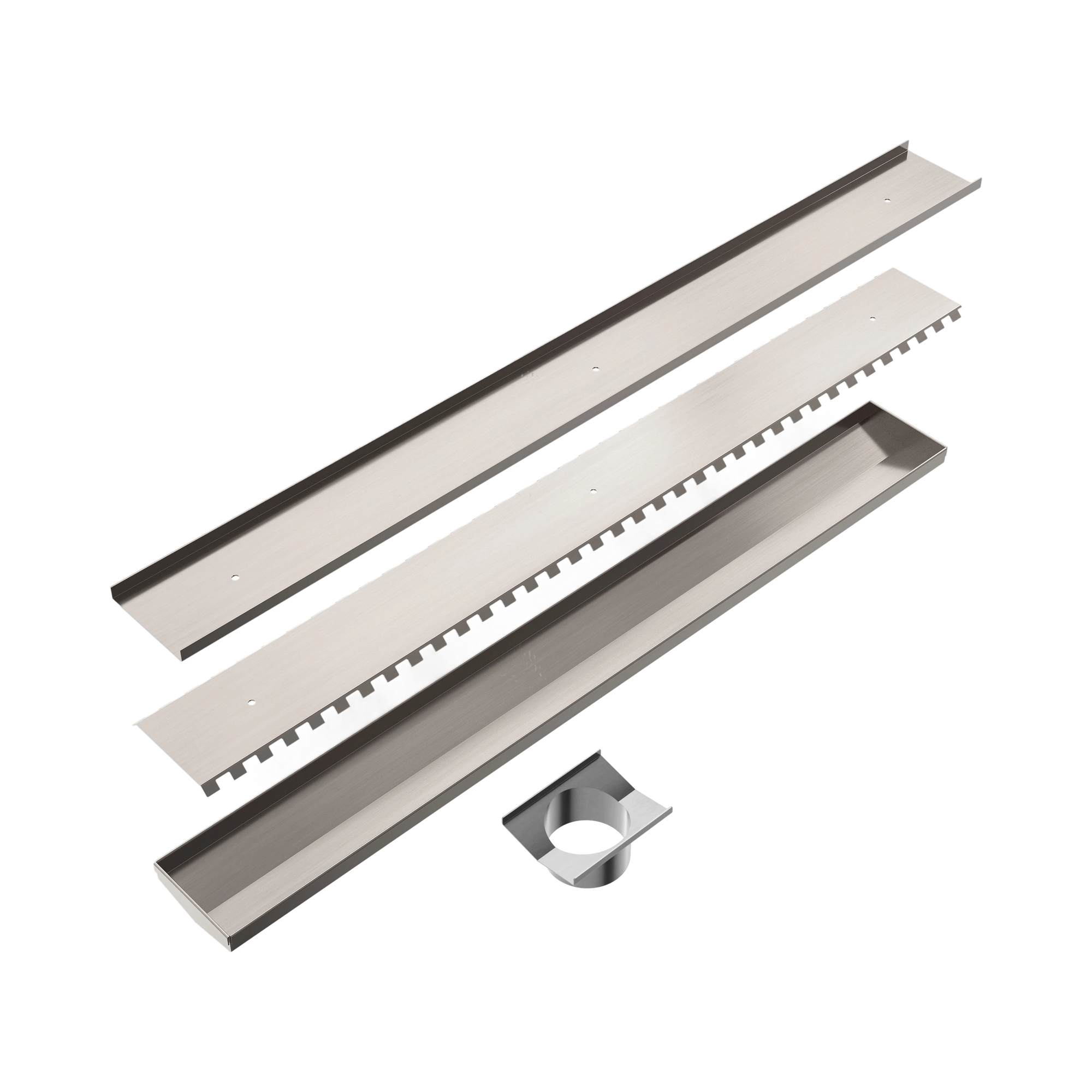 Nero Tile Insert V Channel 800x106mm Floor Grate 90mm Outlet, Brushed Nickel