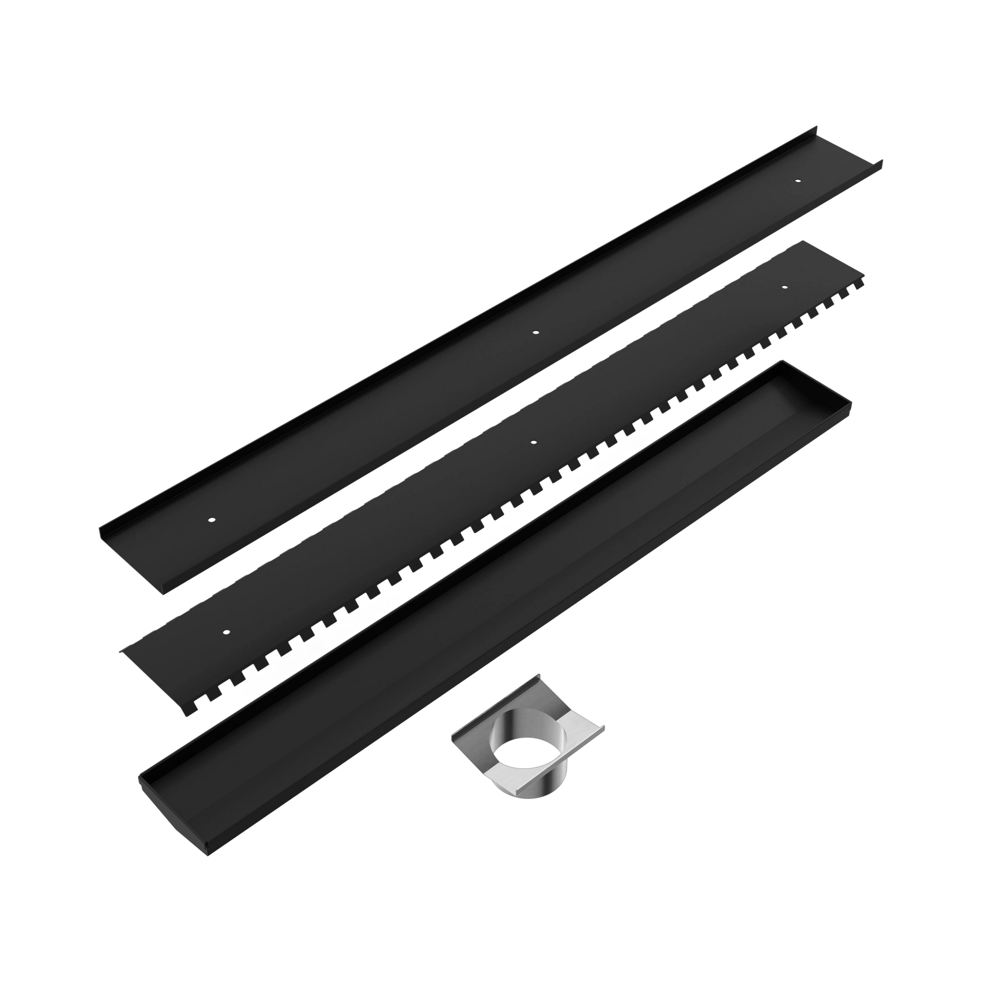 Nero Tile Insert V Channel 800x106mm Floor Grate 90mm Outlet, Matte Black