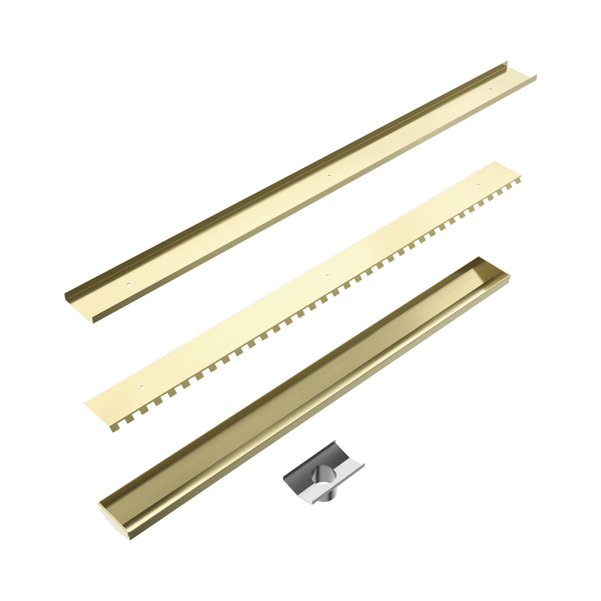Nero Tile Insert V Channel 800x82mm Floor Grate 50mm Outlet, Brushed Gold