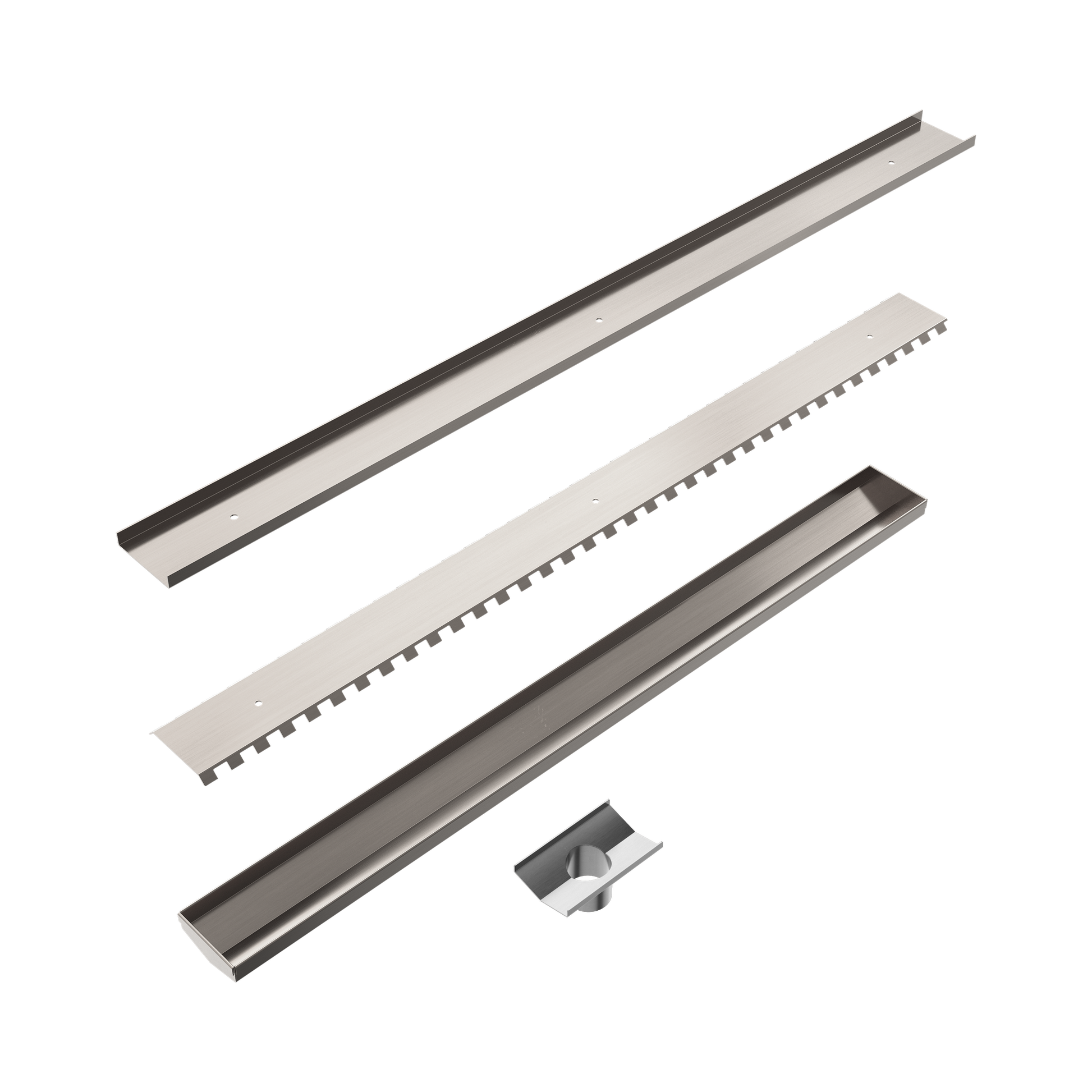 Nero Tile Insert V Channel 800x82mm Floor Grate 50mm Outlet, Brushed Nickel
