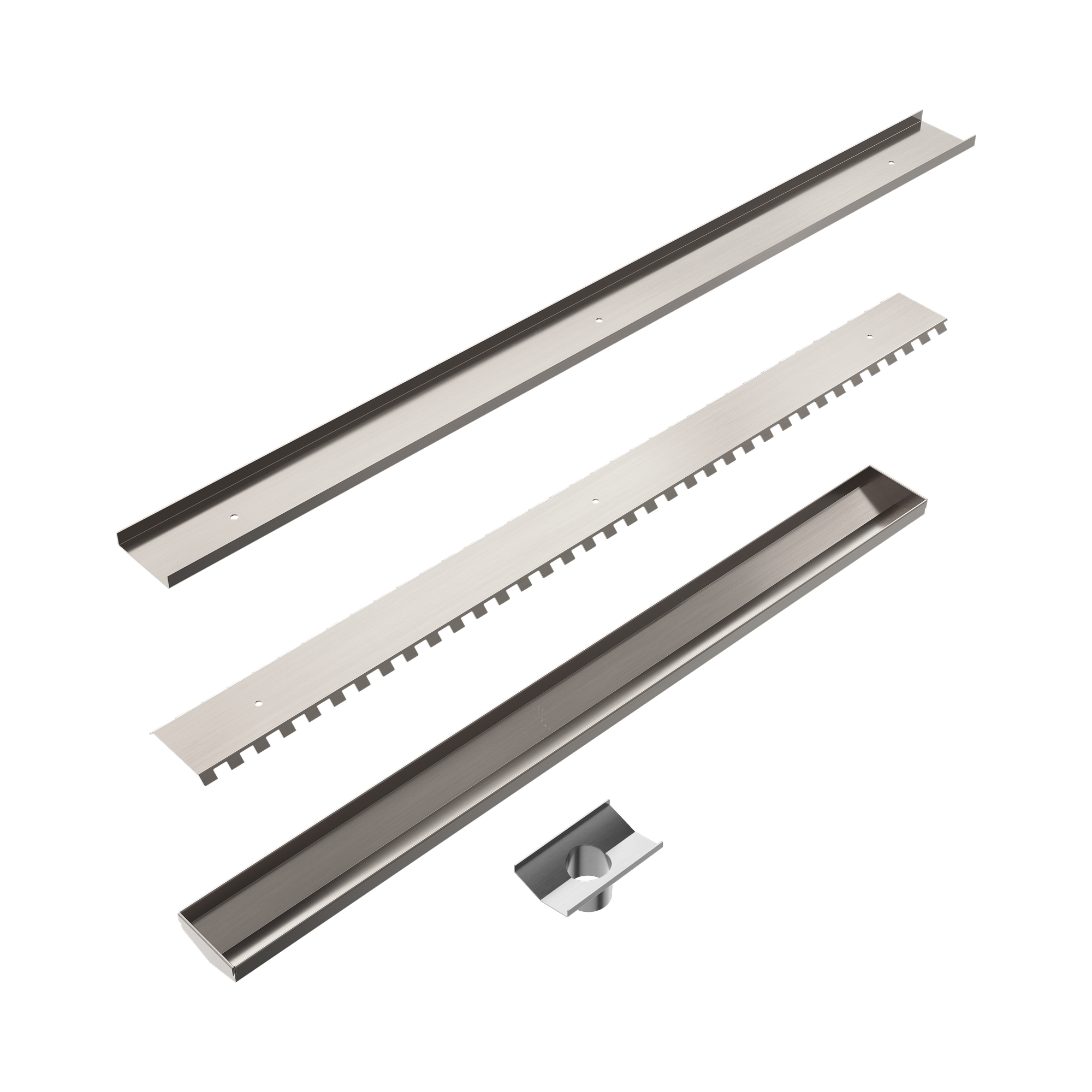 Nero Tile Insert V Channel 800x82mm Floor Grate 50mm Outlet, Brushed Nickel