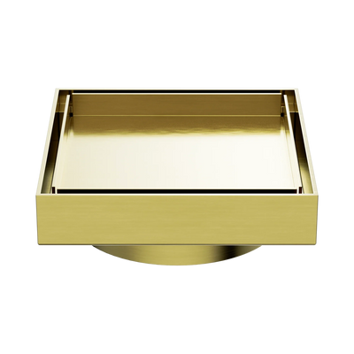 Nero 130mm Square Tile Insert Floor Waste 100mm Outlet, Brushed Gold