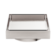 Nero 130mm Square Tile Insert Floor Waste 100mm Outlet, Brushed Nickel