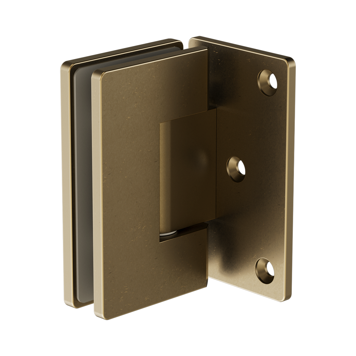 Nero 90 Degree Glass To Wall Shower Hinge 10mm Glass, Tumbled Antique Brass