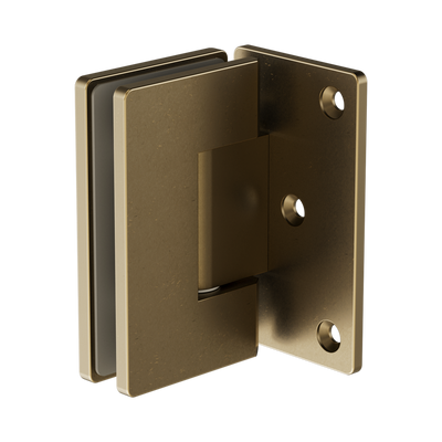 Nero 90 Degree Glass To Wall Shower Hinge 10mm Glass, Tumbled Antique Brass