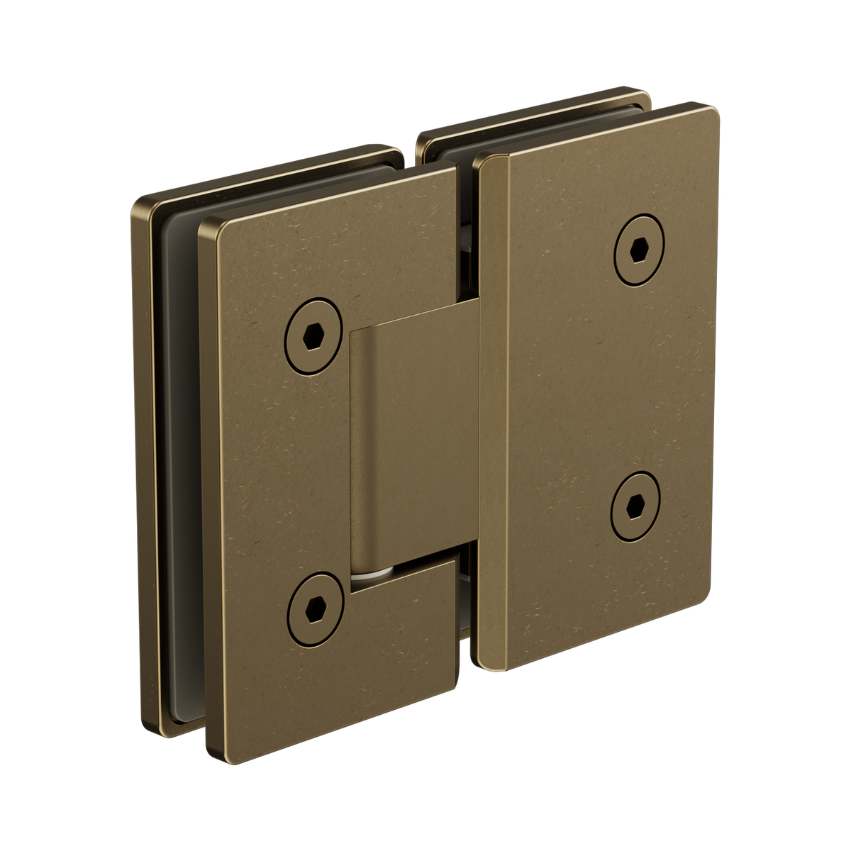 Nero 180 Degree Glass To Glass Shower Hinge 10mm Glass, Tumbled Antique Brass