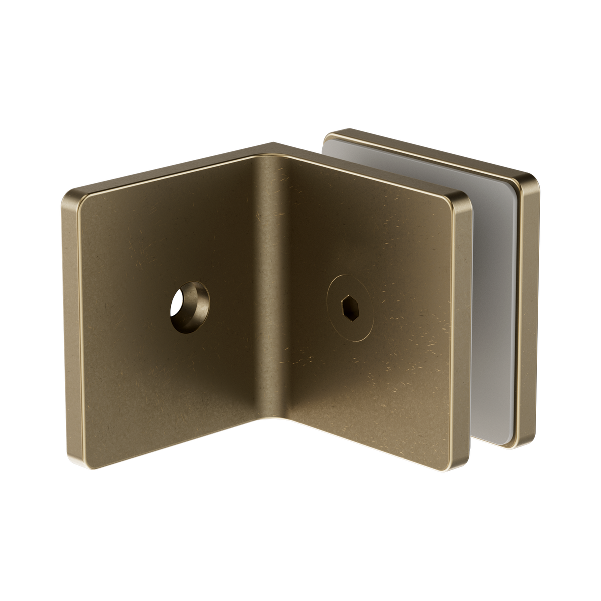 Nero 90 Degree Glass To Wall Bracket 10mm Glass, Tumbled Antique Brass