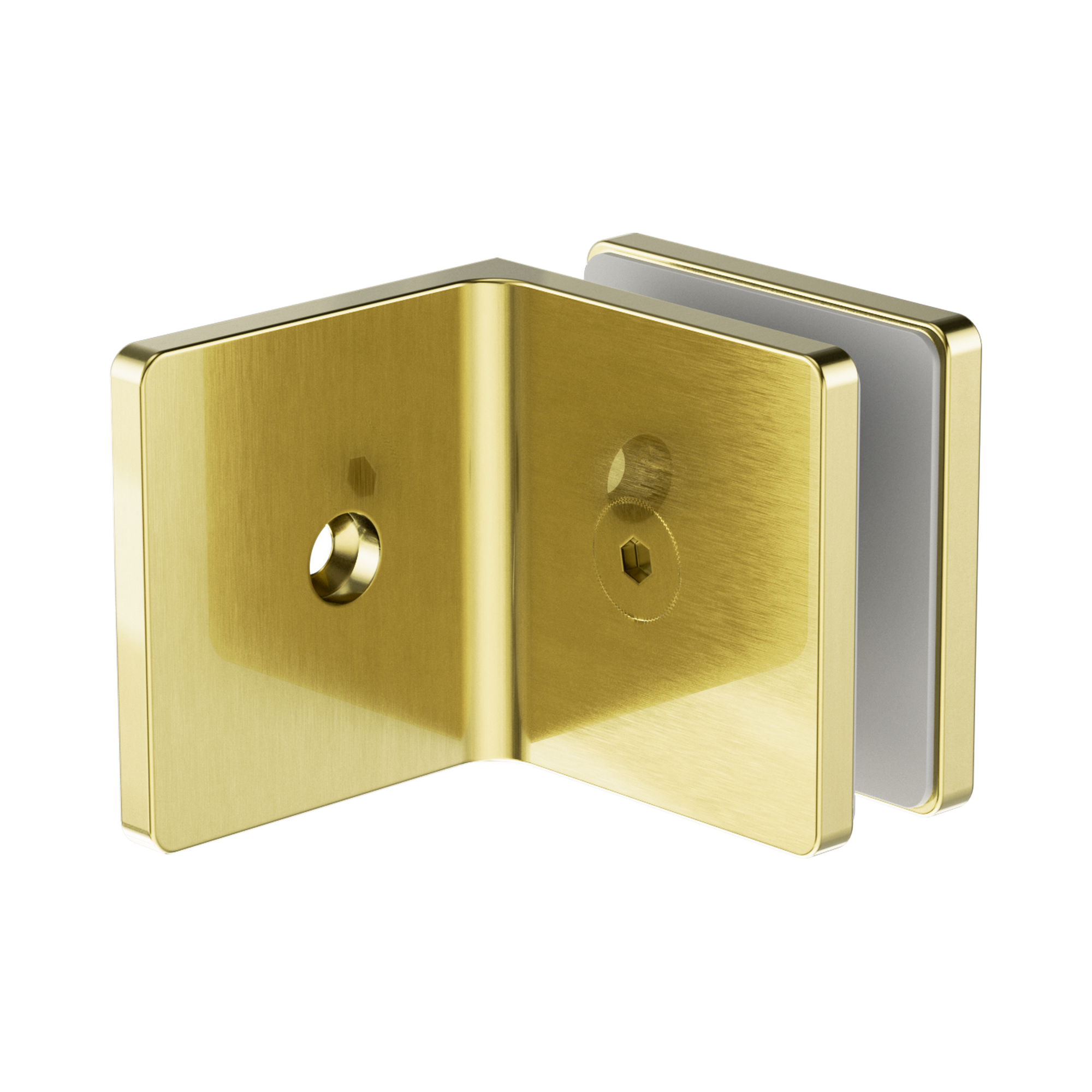 Nero 90 Degree Glass To Wall Bracket 10mm Glass, Brushed Gold