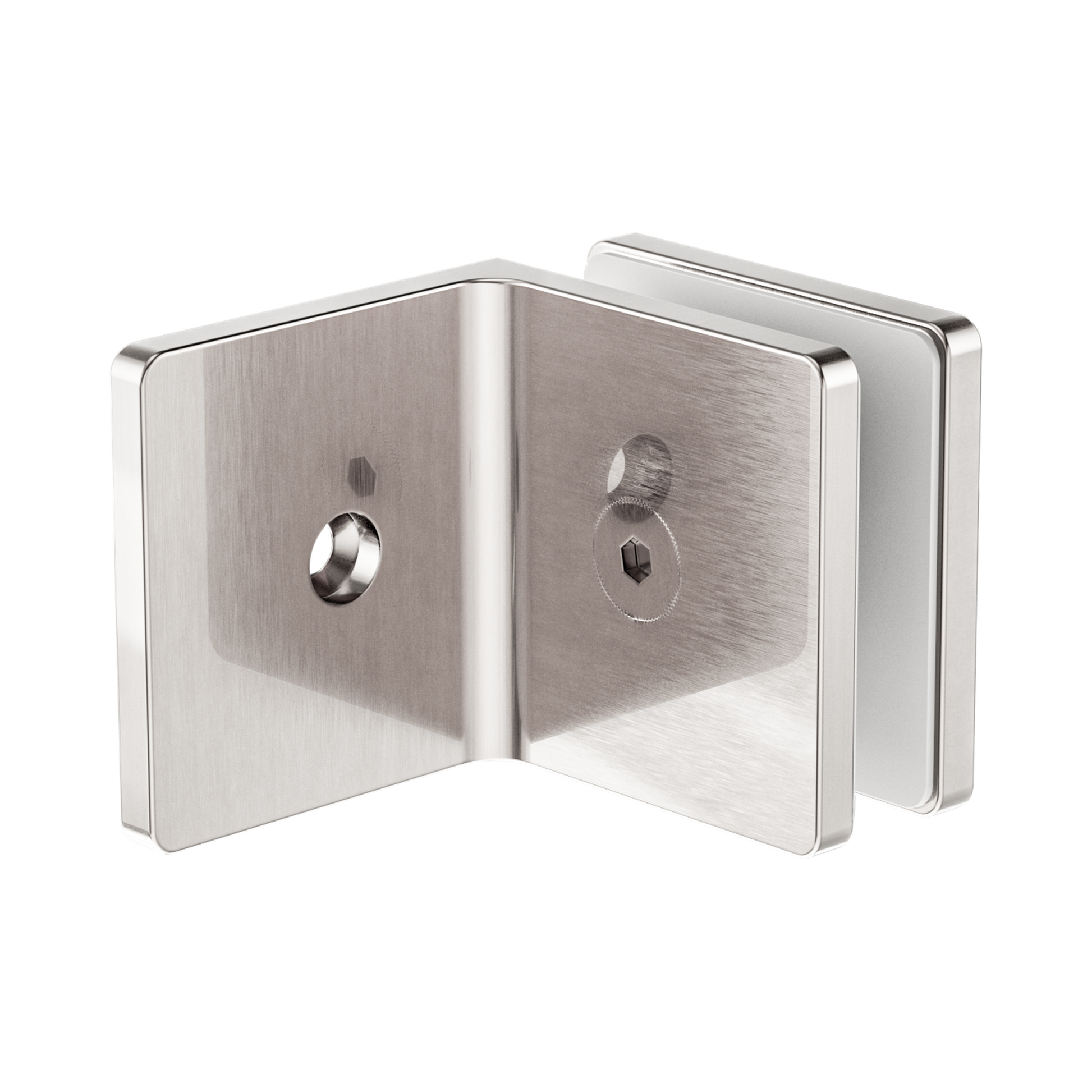 Nero 90 Degree Glass To Wall Bracket 10mm Glass, Brushed Nickel
